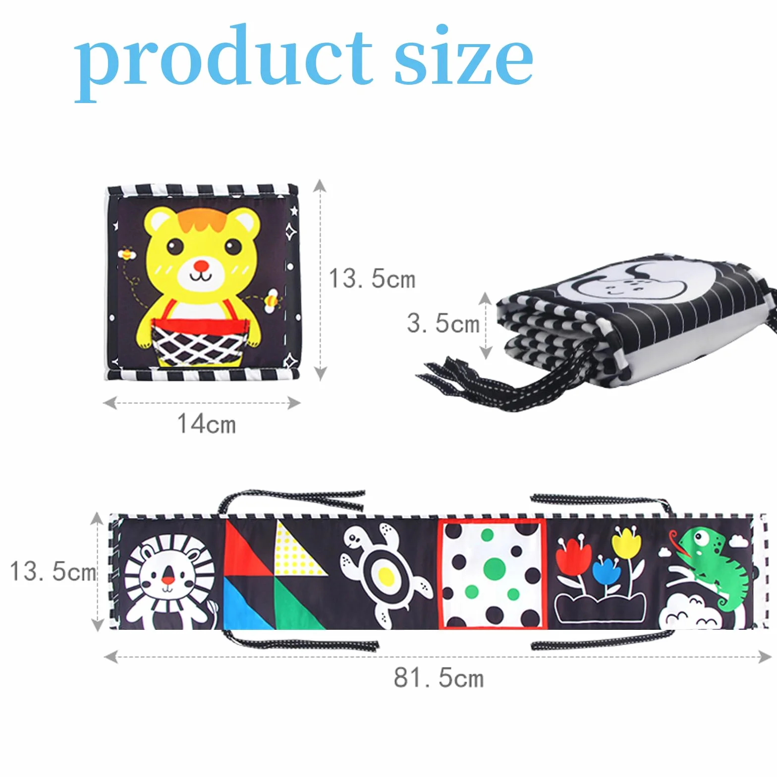 Livre Tissu Bébé 0-3-6 Mois Haute Contraste Sensoriel Noir et Blanc Pliable Réutilisable