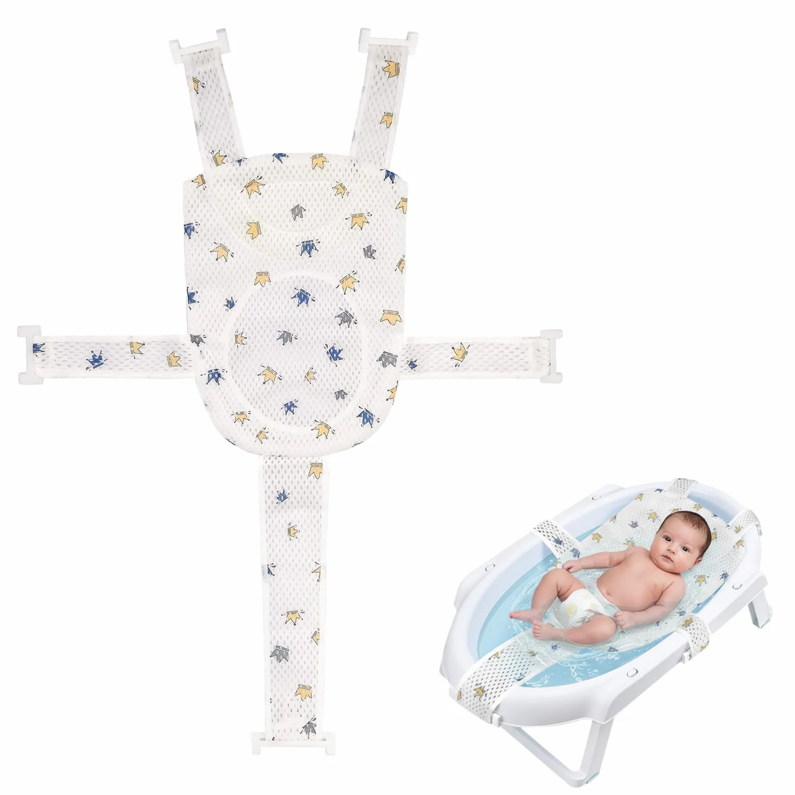 Coussin de Bain pour Bébé, Réducteur de Baignoire, Hamac avec 5 Sangles de Sécurité, Filet Respirant Anti-Glissant