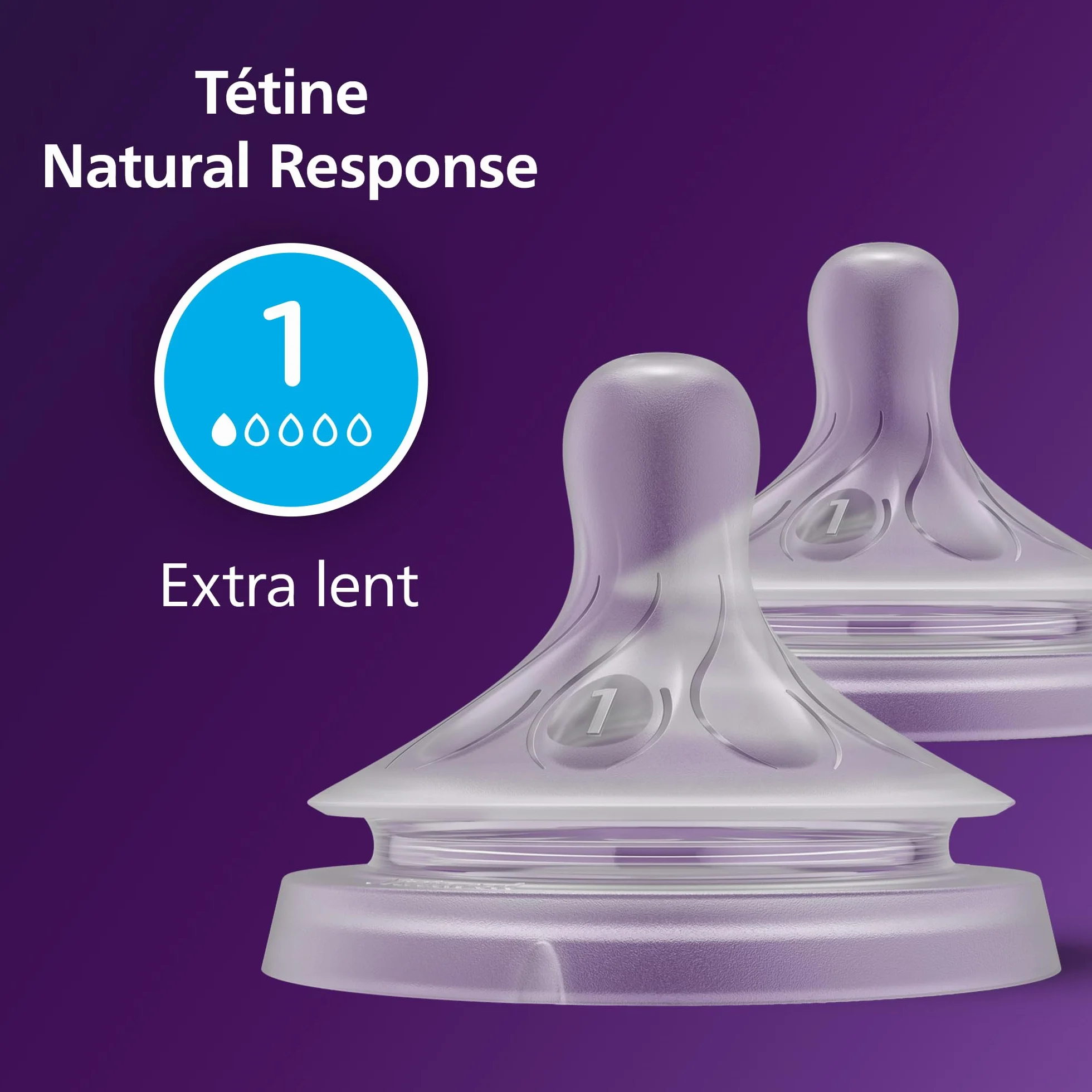 Philips Avent Lot de 2 tétines Réponse Naturelle Débit 1 pour Nouveau-né 0 mois SCY961/02