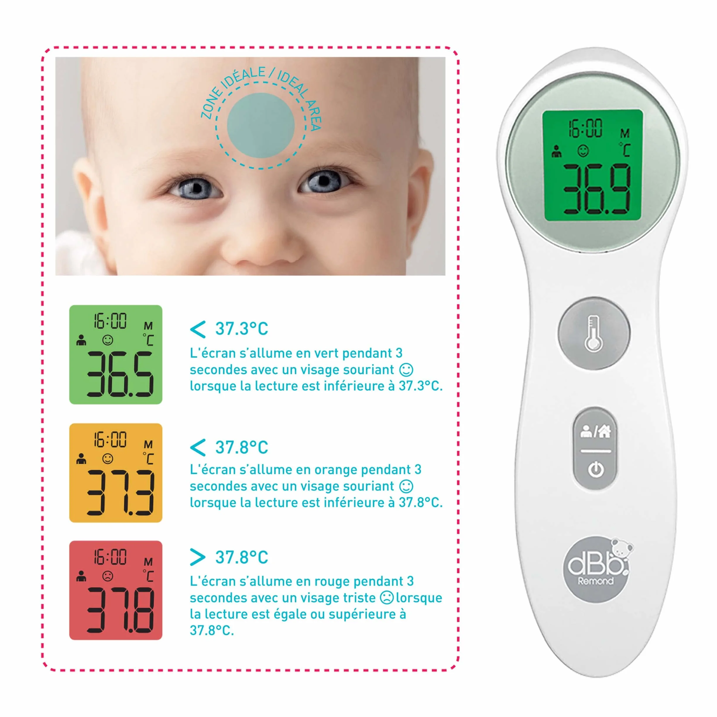 Thermomètre Frontal Sans Contact Infrarouge Bébé Adulte Médical Numérique Écran LCD