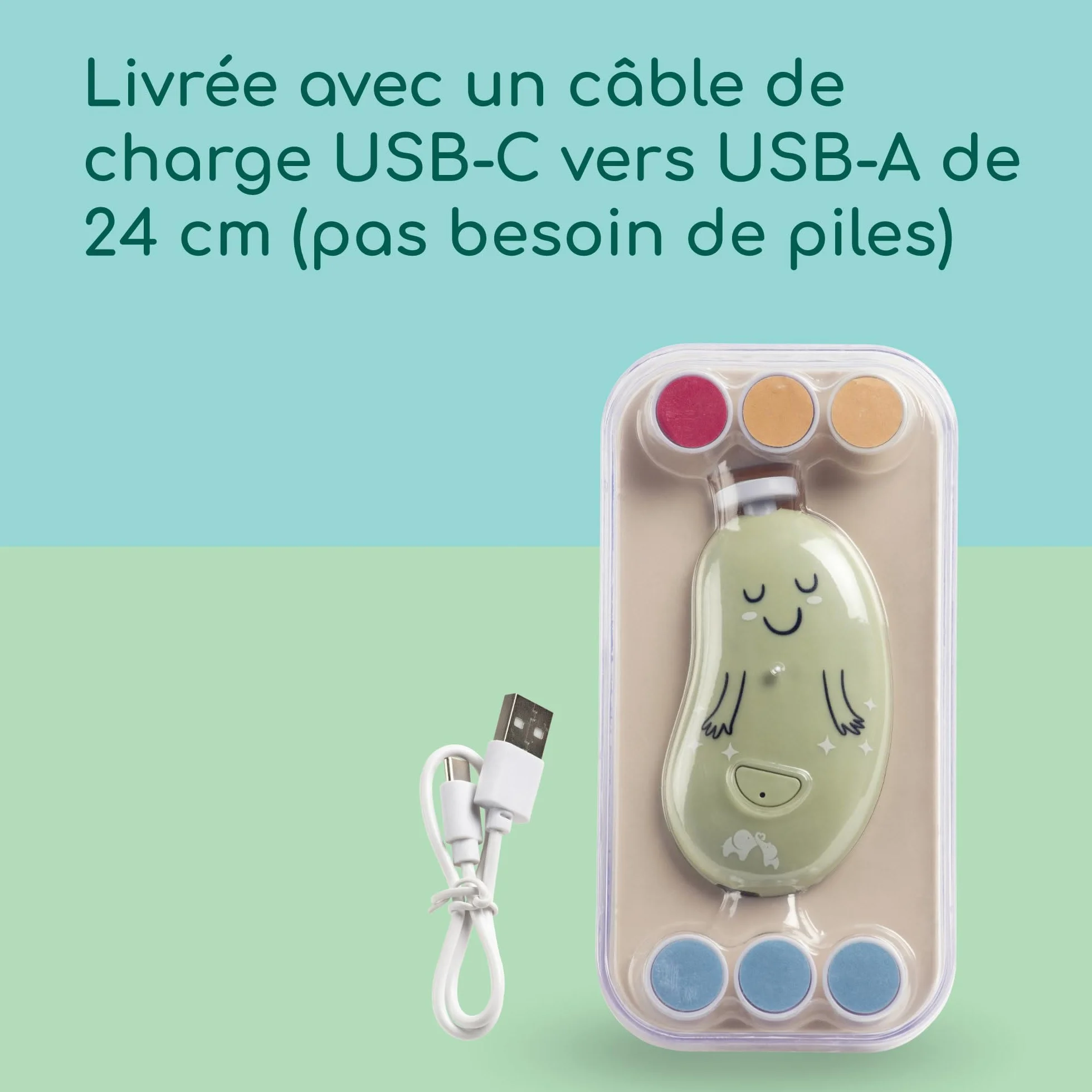 Bebeconfort Lime à Ongle Électrique Bébé, 7 Limes, Recharge USB-C, 3 Vitesses, LED Intégrée, Vert
