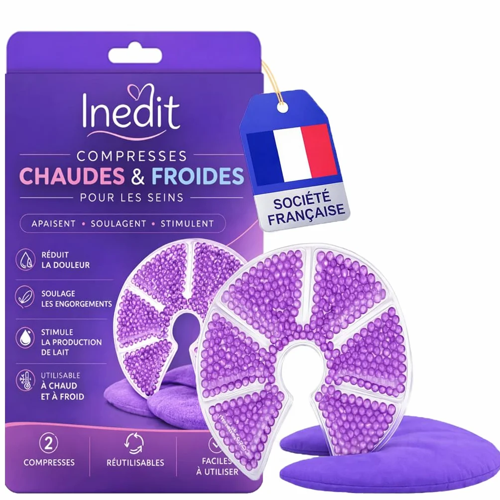 Société Française Coussinet Gel Allaitement Lot de 2 Compresses 3-en-1 Chaud/Froid pour Sein - Soulage Engorgement Mastite Douleurs Réutilisables