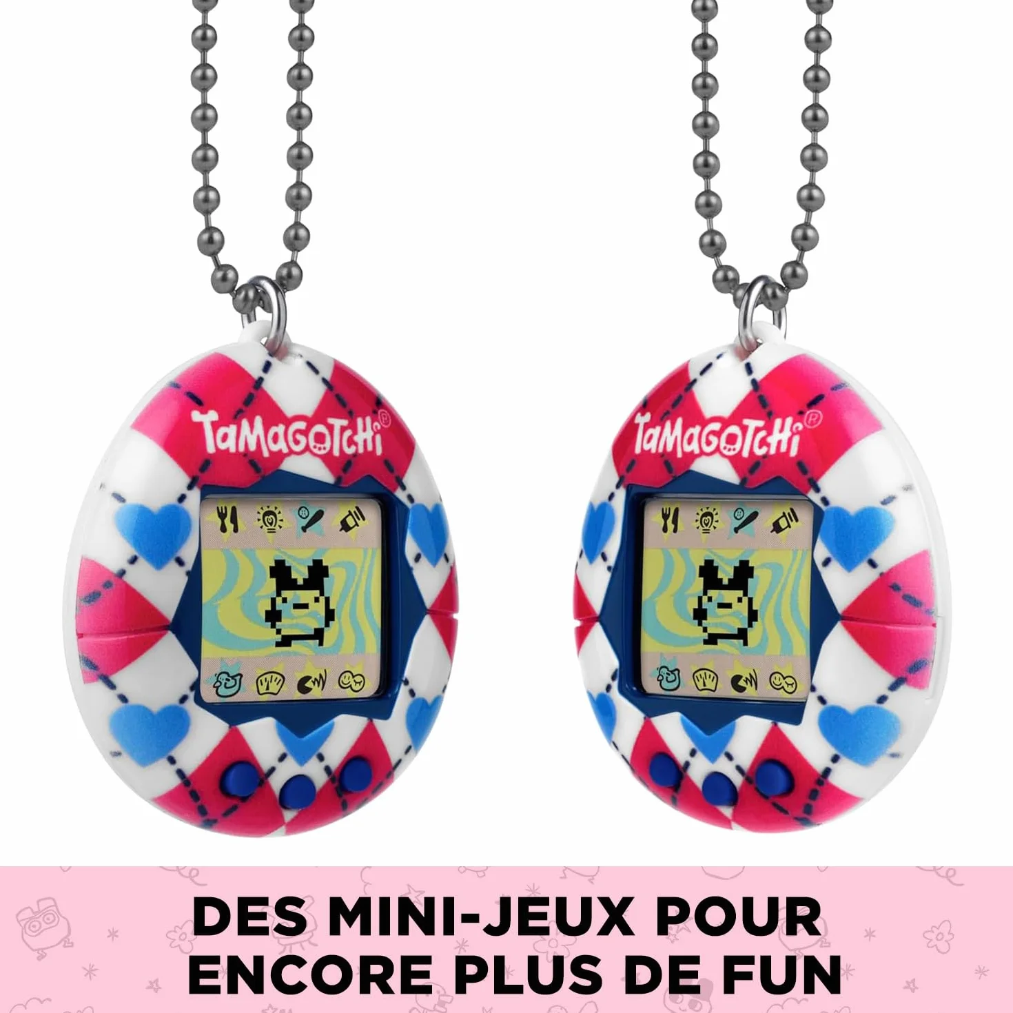 Tamagotchi Original Argyle Heart Animal interactif écran LCD Français Mini-Jeux Jouet Enfant 8 Ans+