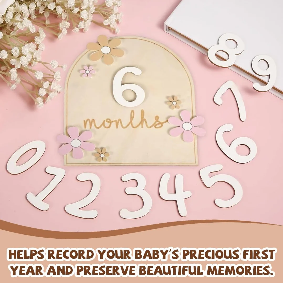Étapes Bébé en Bois, Cartes Mensuelles Bébé, Accessoires Photo 0-12 Mois, Enregistrement Croissance