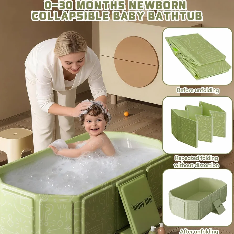 NAVESO Baignoire Pliable Bébé 75x45x25 cm Portable 0-5 Ans XXL avec Bouchon Vidange