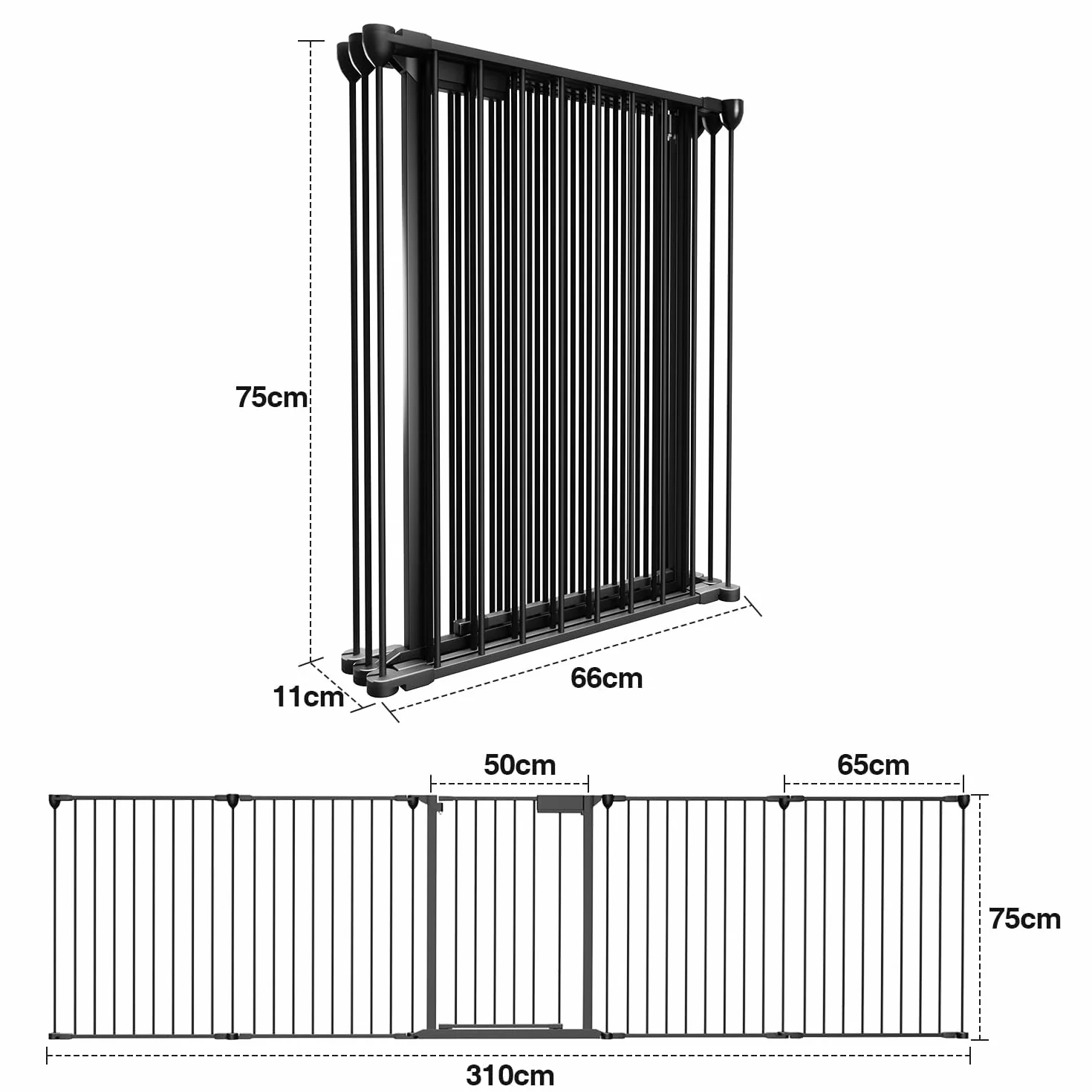 Barrière de Protection de Cheminée Métal 310 cm Pliable 5 Pièces avec Serrure Porte Noir