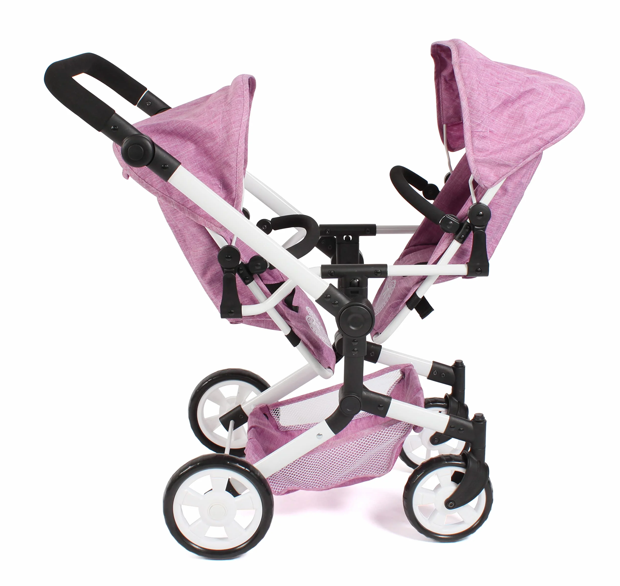 Bayer Chic 2000 Poussette de poupée Linus Duo, Poussette jumelle pour Enfants 4-8 Ans, Jean Rose