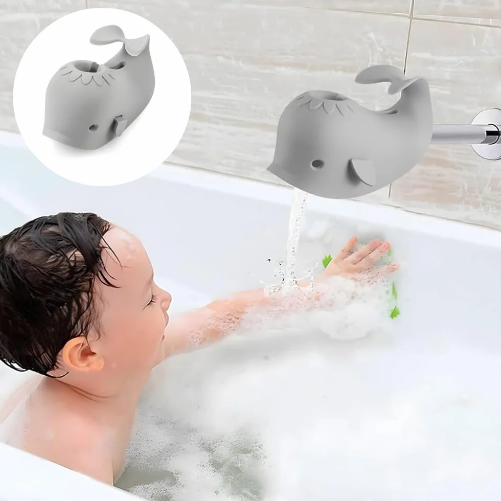 PandaEar Cache de Bec de Bain Bébé, Protection Douche Baleine Gris