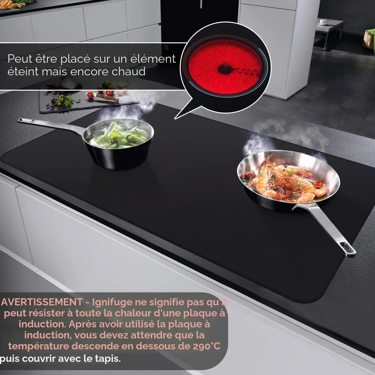Couvre-plaque ignifuge et imperméable cuisinière électrique verre 53 x 91 cm noir
