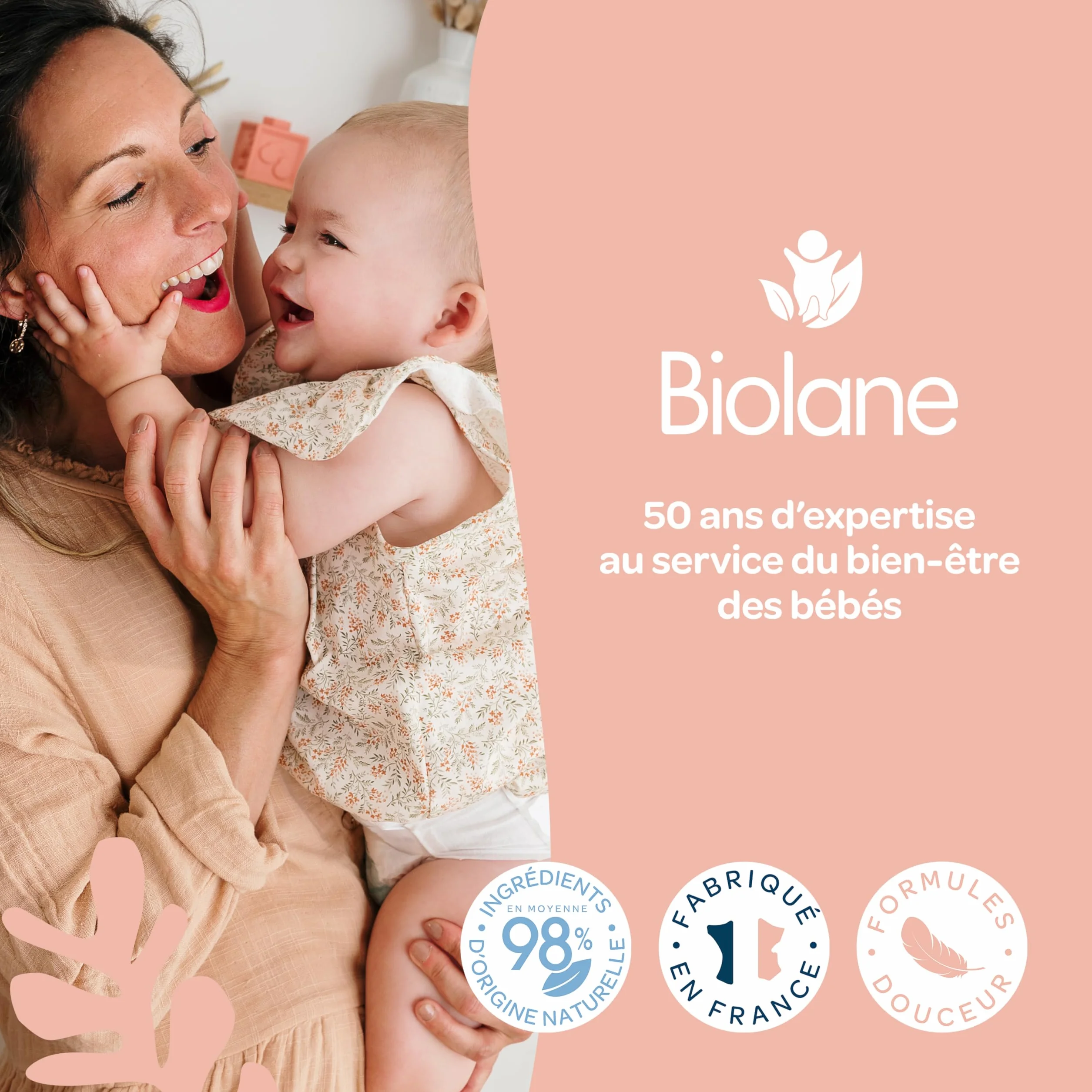 BIOLANE Lot de 4 Flacons Eau Pure H2O Nettoyant Bébé Sans Rinçage 750ml Fabriqué en France
