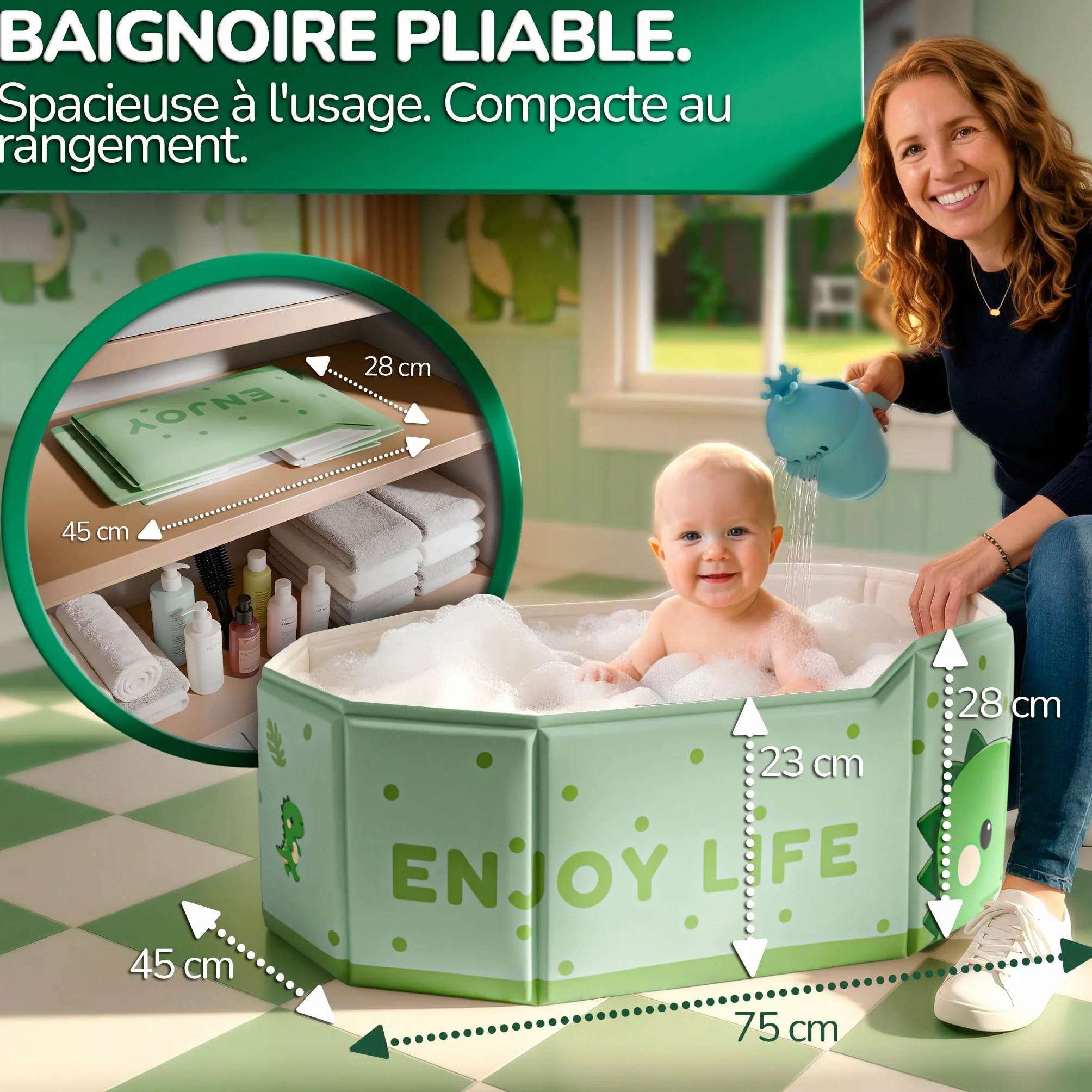 Kit baignoire pliable enfant avec accessoires antidérapante portable xxl