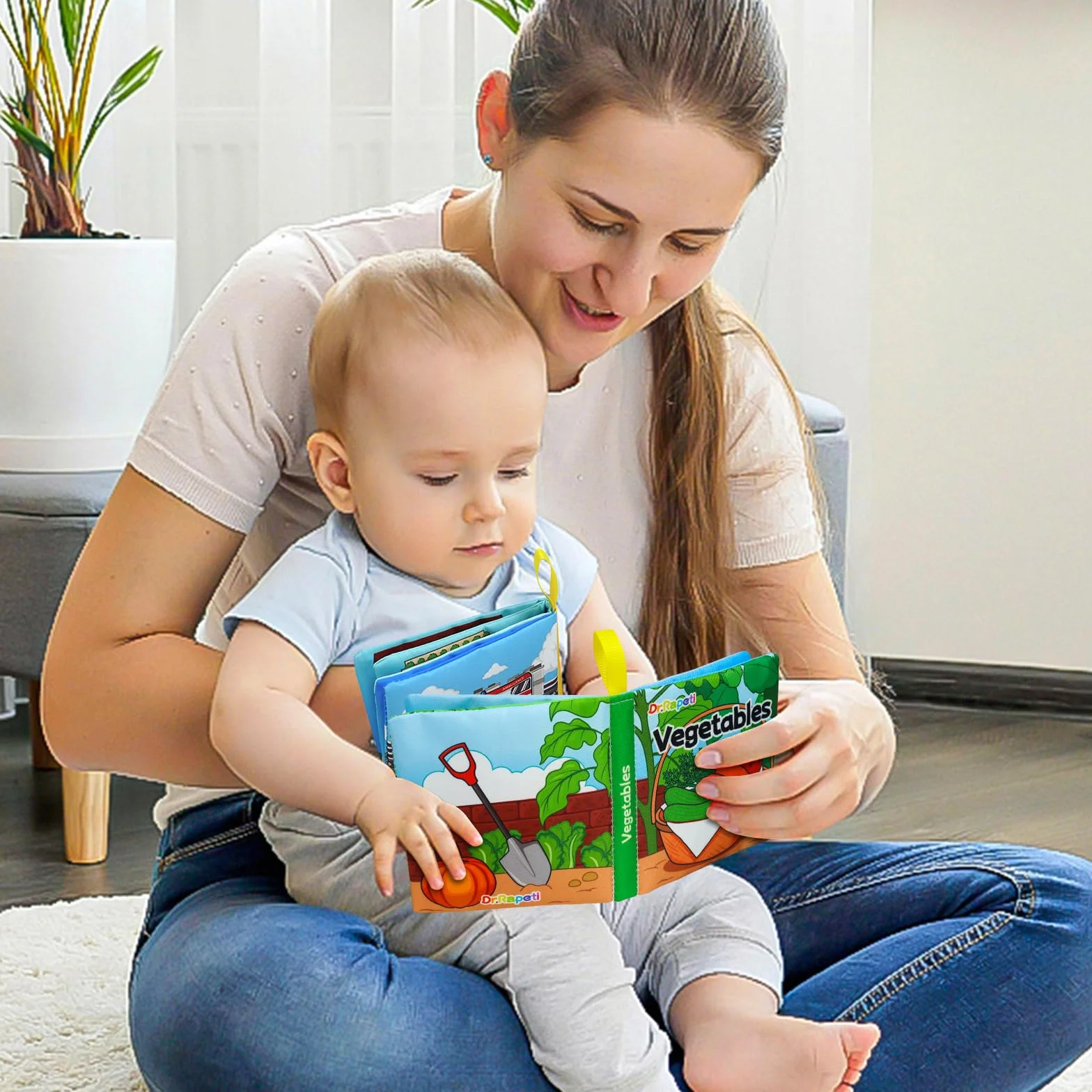 Dr.Rapeti Lot de 8 Livre Bebe en Tissu Doux, Jouet Educatif Sonore en Anglais