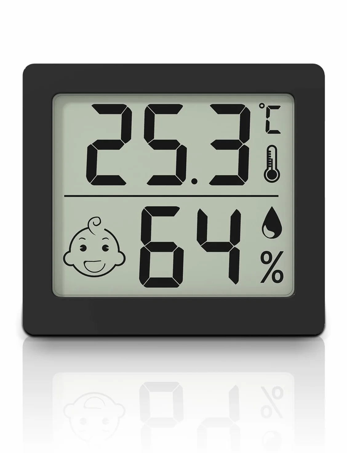 Thermomètre hygromètre ultra-fin grand écran 3,1 pouces numérique température humidité noir