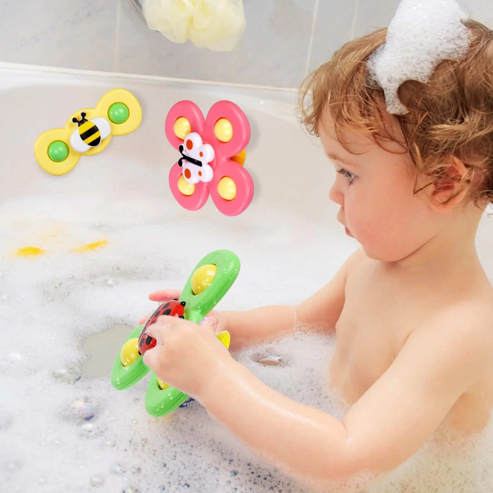 Ainiv Jouets de Bain Bébé Coccinelle Abeille Papillon Animaux Mignons 6PCS Ventouses Rotatives Spinner Cadeau