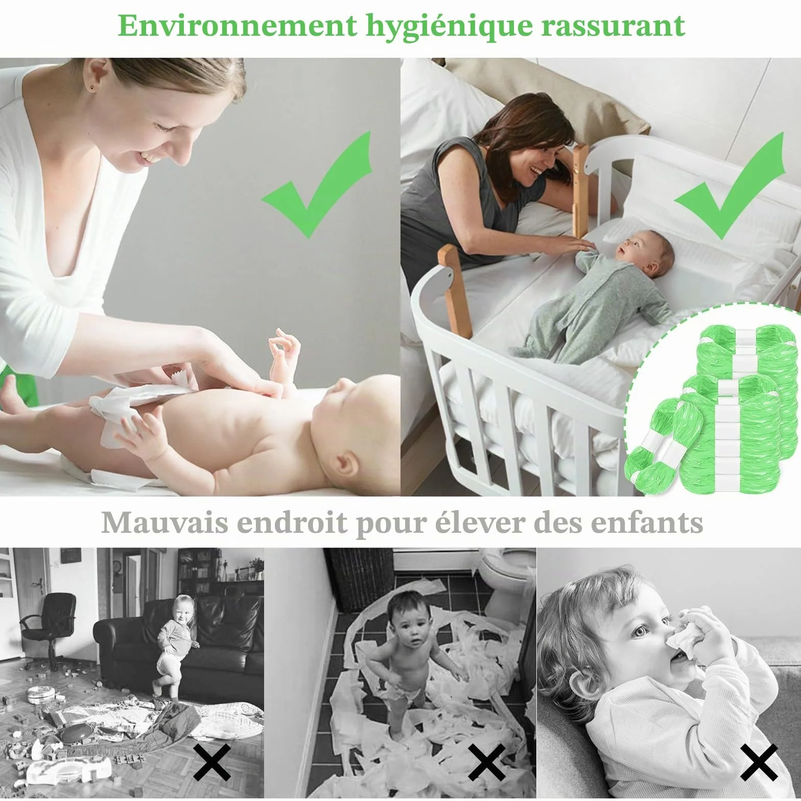 GIBOHOM Lot de 12 Recharge Poubelle à Couches, Antibactérien Anti-odeurs Compatible Tommee Tippee