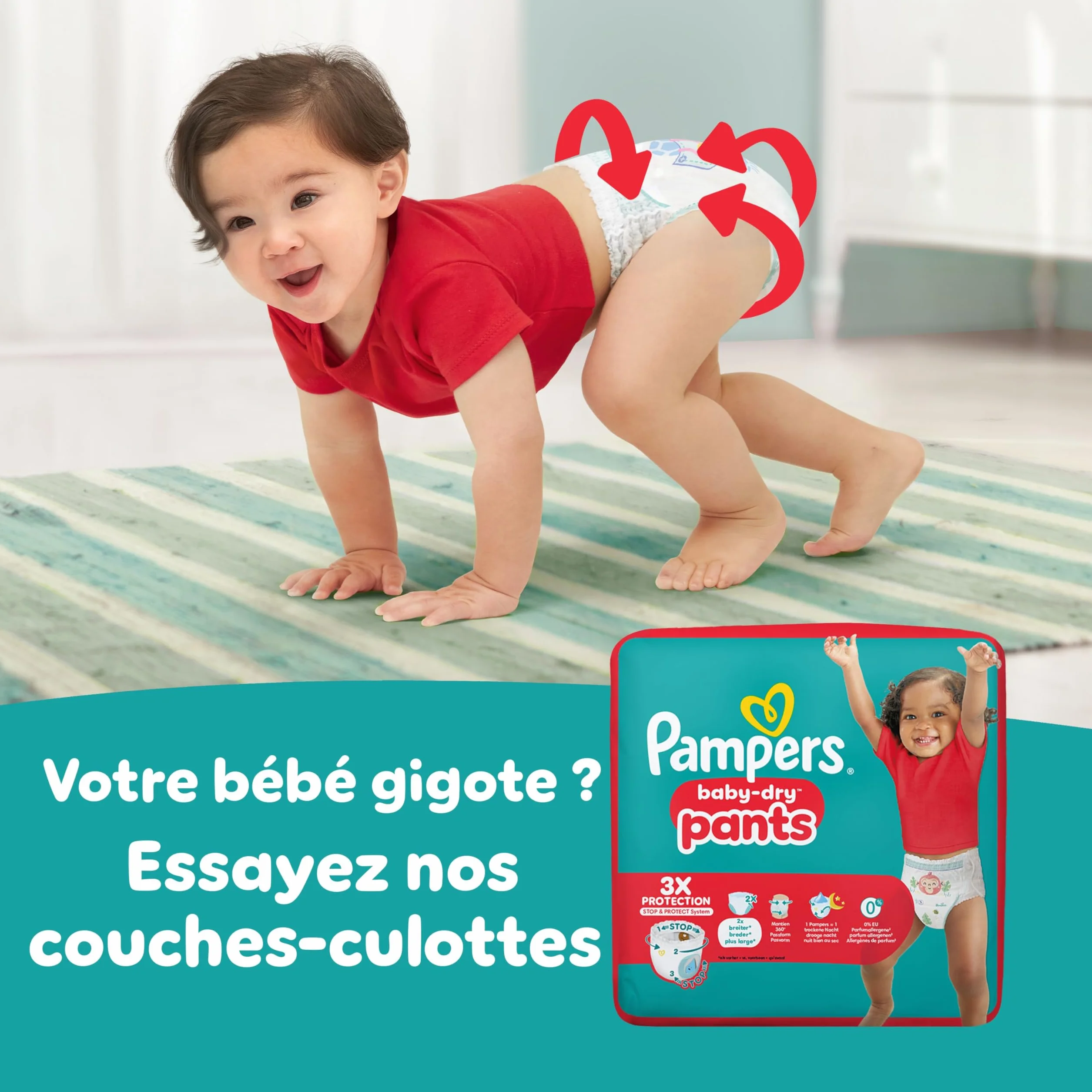 Pampers Baby-Dry Taille 4 108 Couches 9kg-14kg Nuit Confortable Sans Fuites
