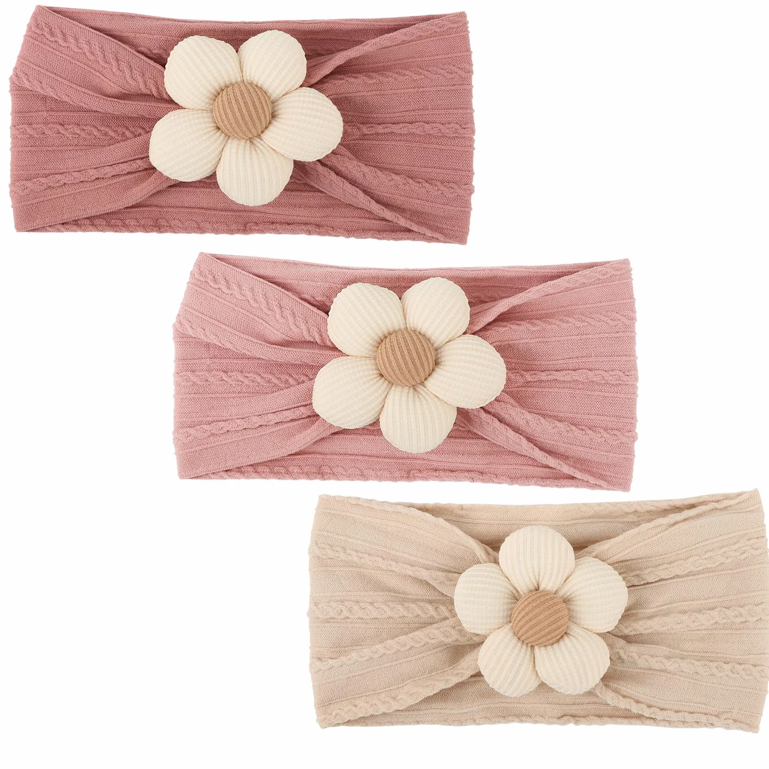 DRESHOW 3 Pièces Bandeaux Filles Fleurs Extensible Nylon Fait Main Cheveux Accessoires Nouveau-né