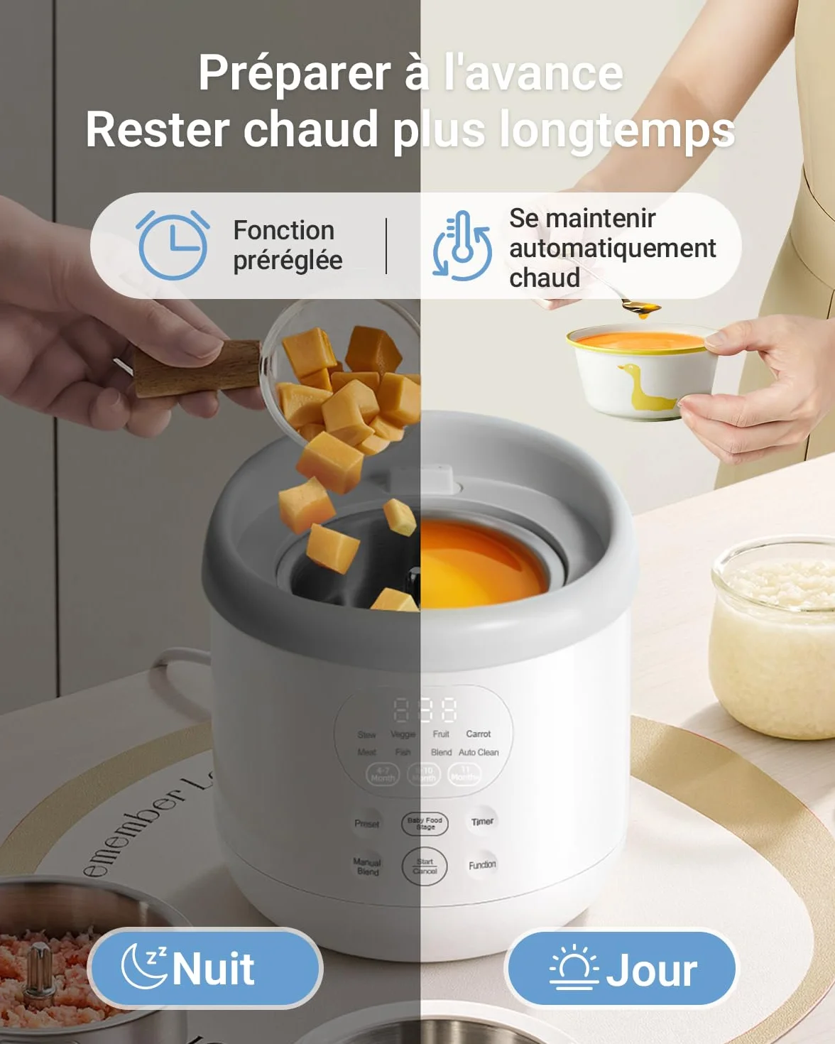 Bear NutriEase AllStage Robot Cuiseur Bébé Multifonctions 10 en 1 Acier Inoxydable, Cuiseur Vapeur Mixeur OneStep, Sans BPA