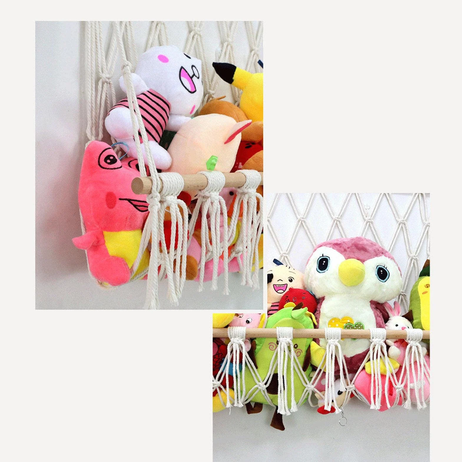 Jouet Hamac pour Animaux en Peluche 100cm Rangement en Maille Boho Macrame Suspendu au Mur