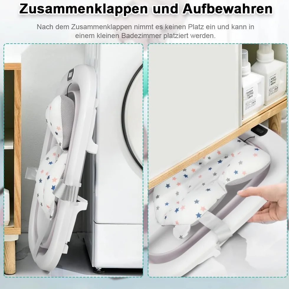 Baignoire pour bébé pliable XXL avec coussin antidérapant et thermomètre
