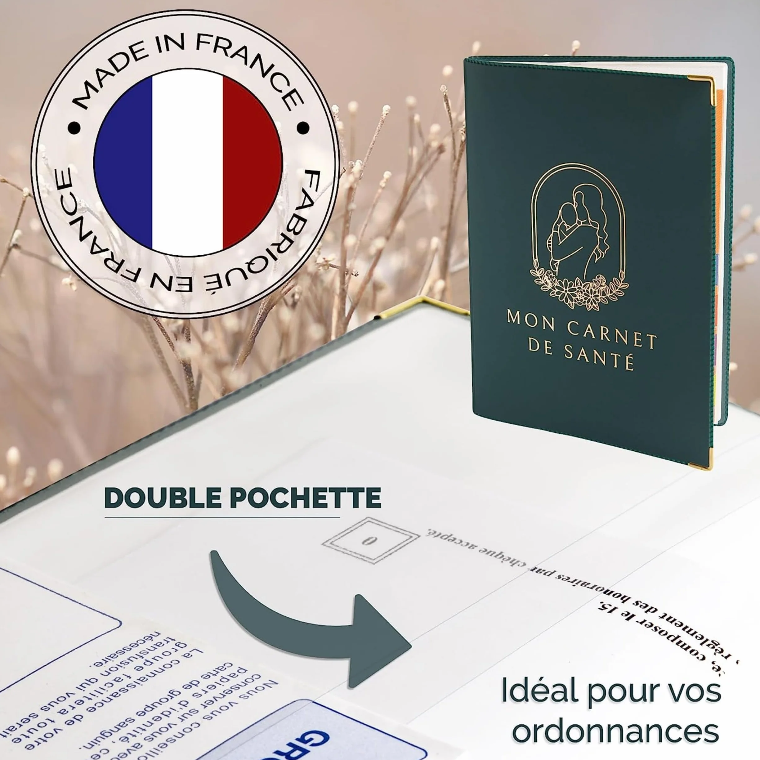 Protège Carnet de Santé et Livret de Famille Bébé Dimensions Standard Fabriqué en France