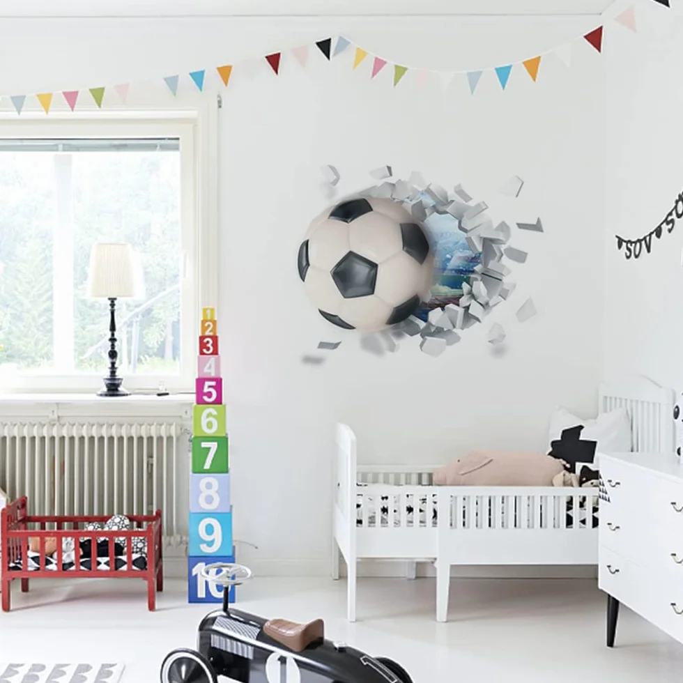 Autocollant Mural Football 3D YunBey pour Chambre Garçon Décoration Vinyle