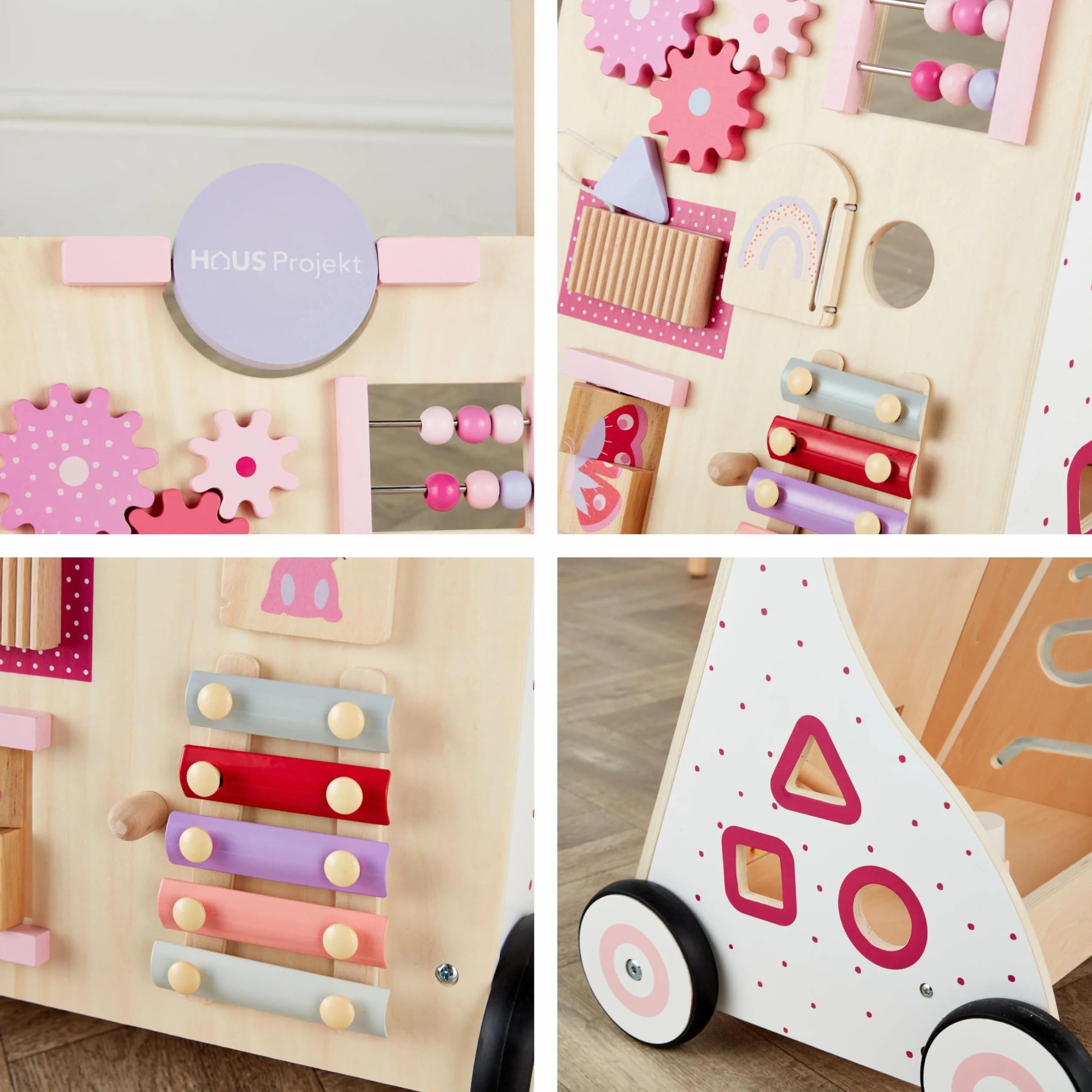 Haus Projekt Chariot de Marche Bois Rose, Trotteur Bébé Bois Activité, Jouet Bébé 1 an, Baby Walker