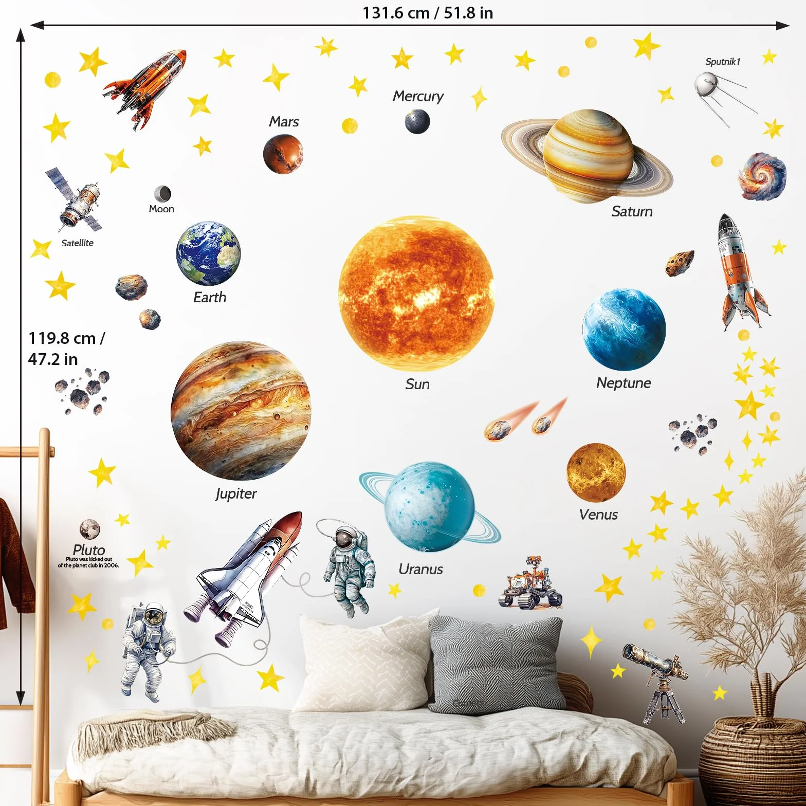 DECOWALL DS12-8077 Autocollants muraux système solaire amovibles brillent dans la nuit pour enfants