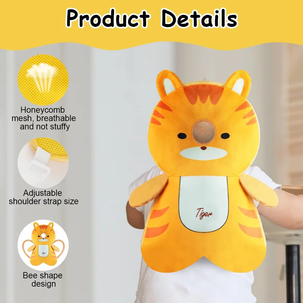 Vicloon Coussin de Protection de la Tête pour Bébé Réglable avec Genouillères, Harnais de Sécurité 4-24 Mois Tigre Orange