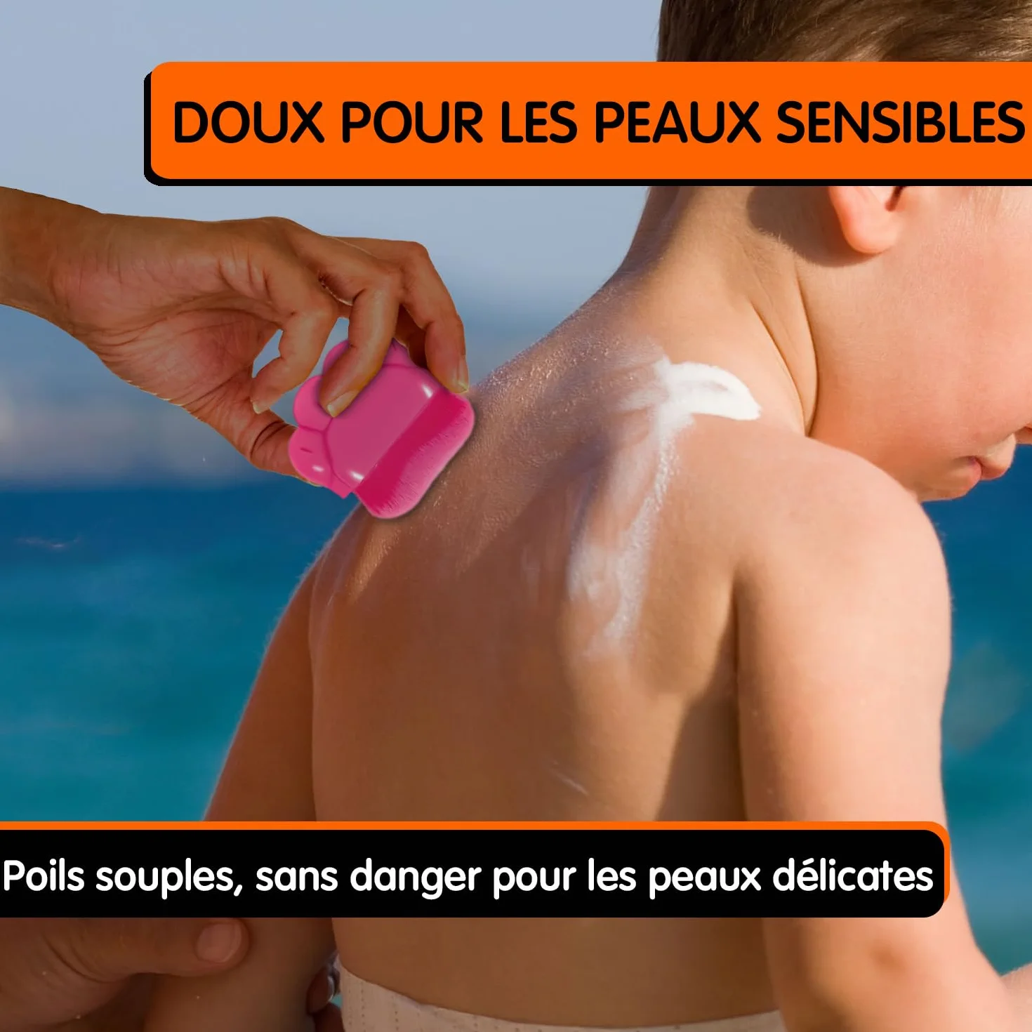 Mobi Lock Applicateur de Crème Solaire pour Enfants 2 Pièces - Brossettes avec Étui de Protection Poils Doux
