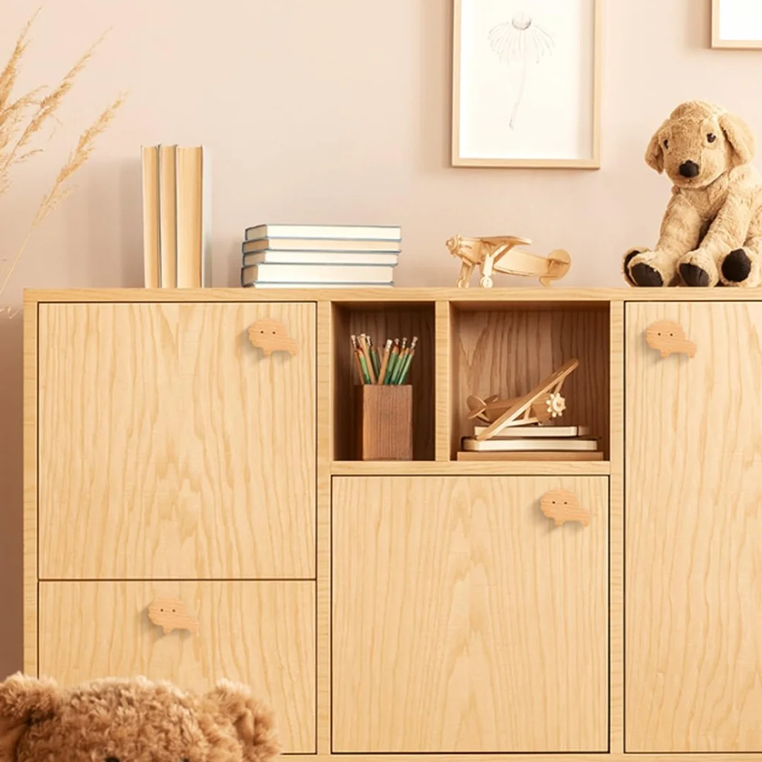 Lot de 4 boutons d'armoire en bois d'animaux - Décoration naturelle pour enfants