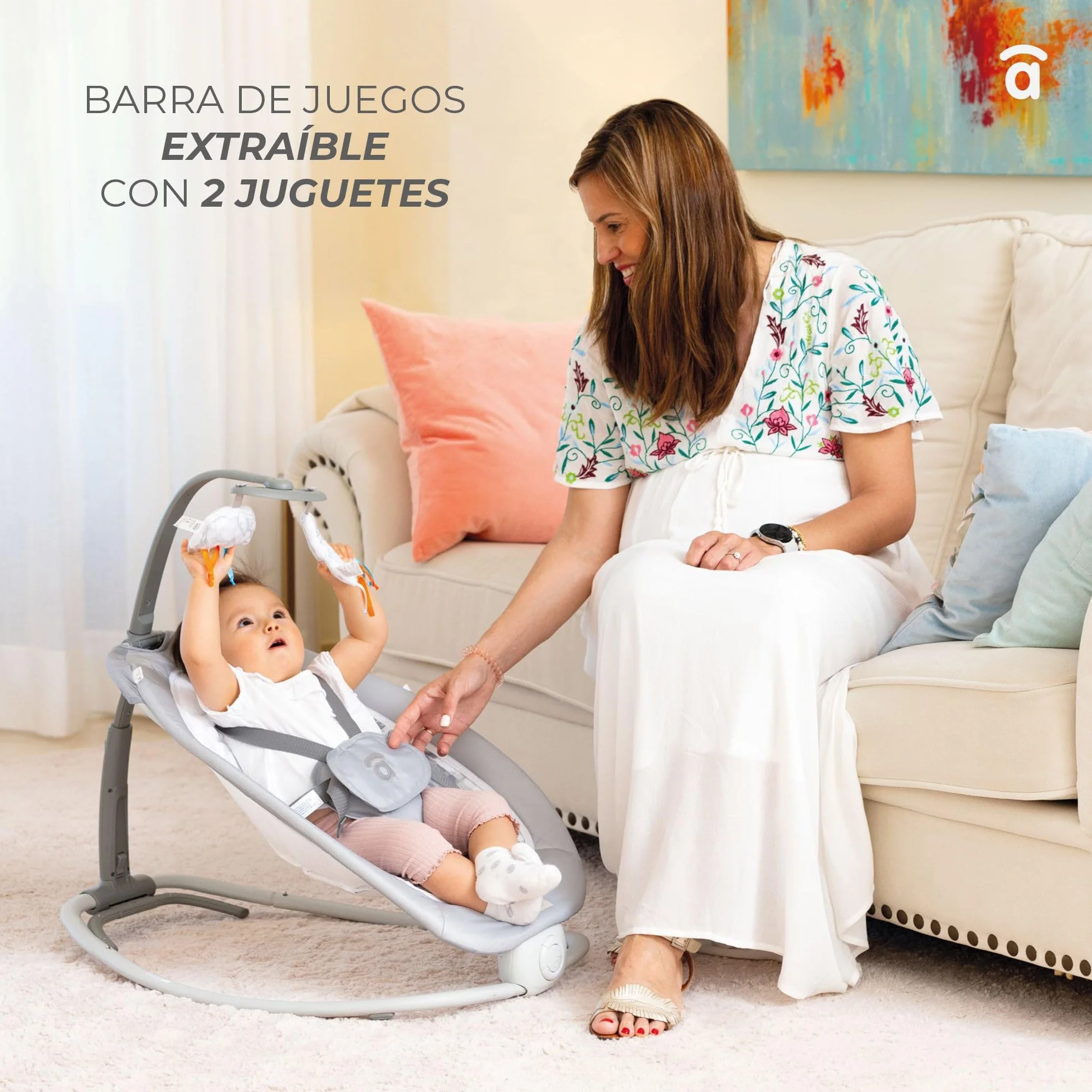 Asalvo Hamac éléphant bébé pliable 4 positions musique vibration harnais 5 points charge max 9 kg Gris Aqua