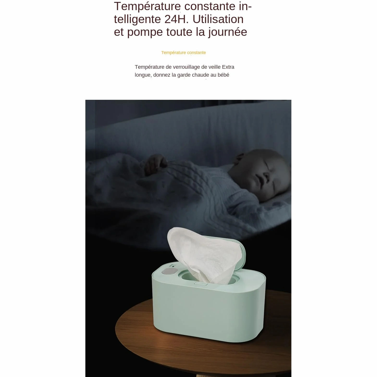 Chauffe-Lingettes Portable, Réchauffeur de Grande Capacité - Distributeur de Lingettes avec Maintien de la Température Constante