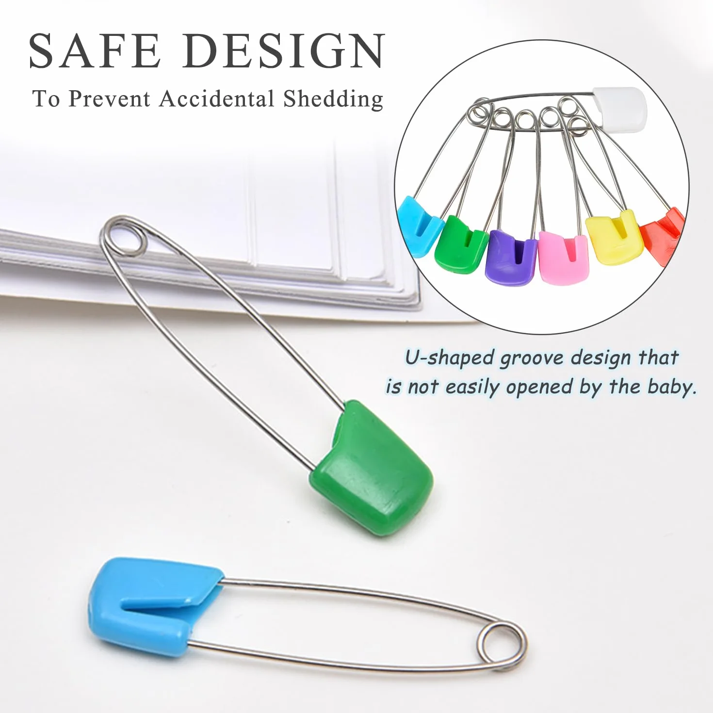 Épingles à Nourrice 55 mm Acier Inoxydable pour Bébé avec Fermeture Verrouillable Lot de 80