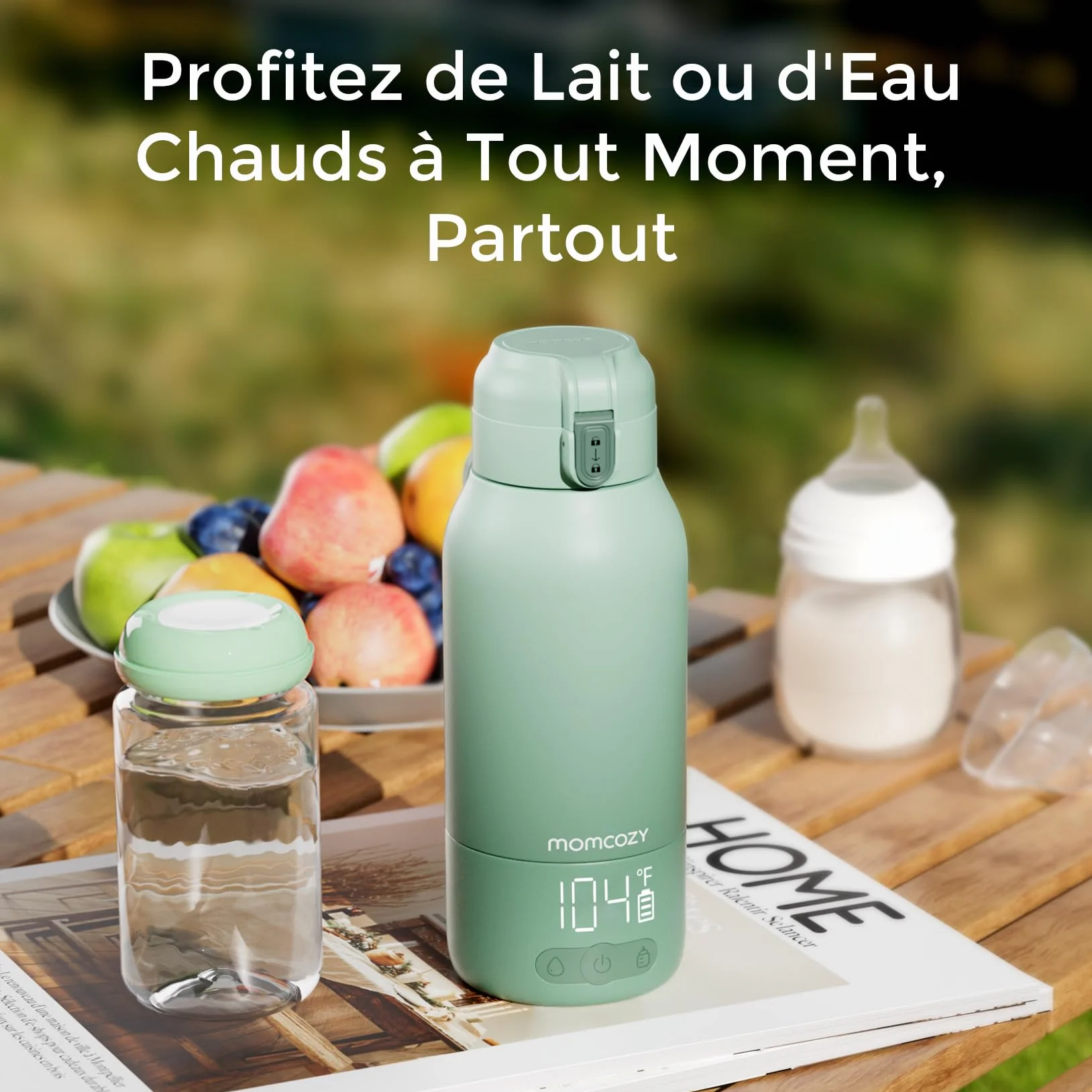 Momcozy Chauffe Biberon Portable sans Fil 500ml, Chauffage Rapide 2 Modes pour Lait Maternel et Eau