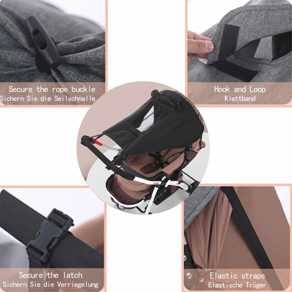 Pare-soleil poussette universelle UV 50+ imperméable avec hublot, noir