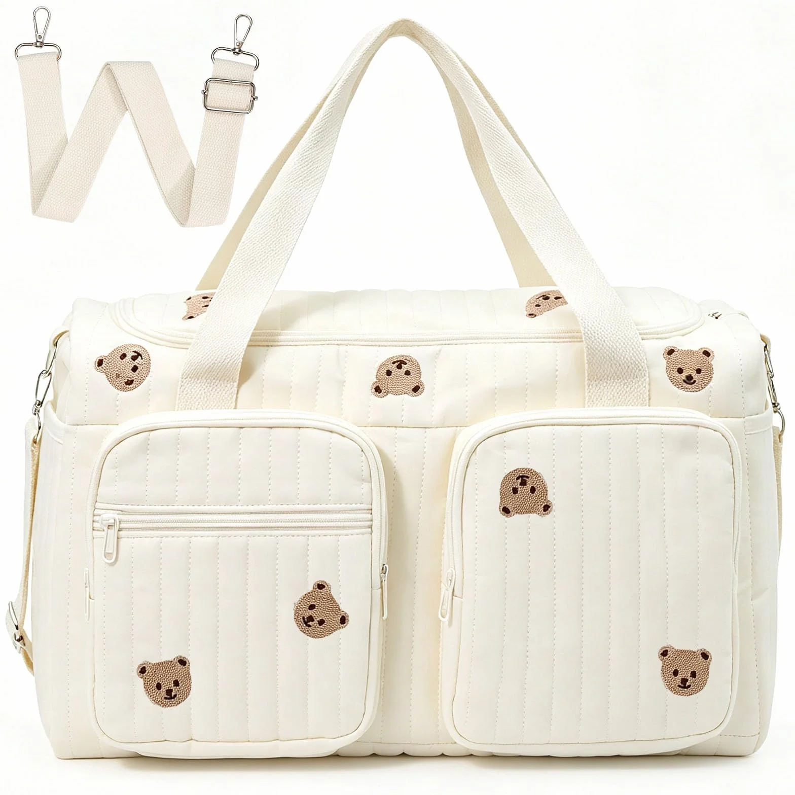 Sac à Langer Bebe Bandoulière 48x26x22cm, Sac de Maternité Multi Poches, Sac de Voyage Femme avec Ceinture Ajustable