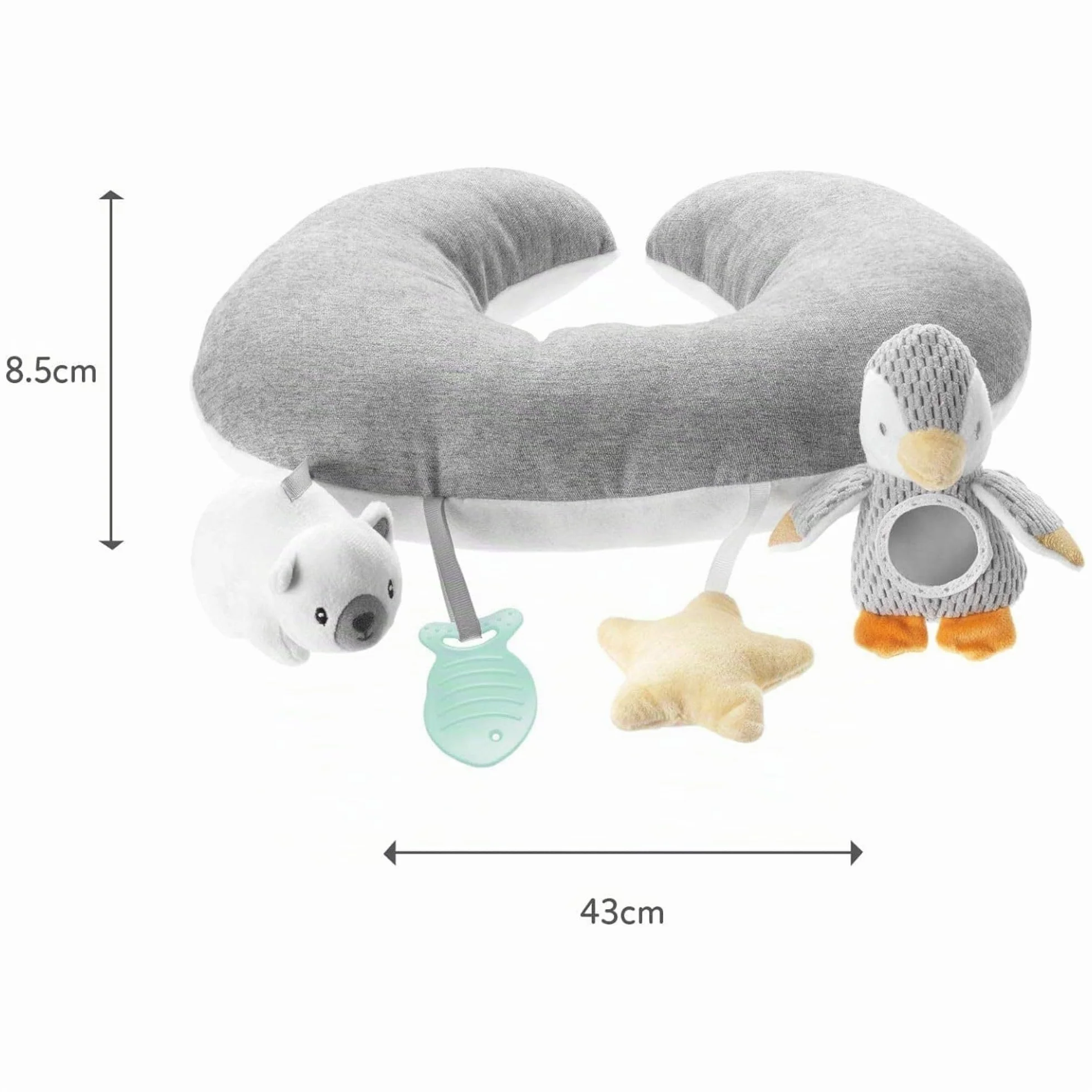 Nuby Coussin Bébé Interactif Little Penguin Tummy Time | Oreiller Sensoriel Pingouin Gris Dès la Naissance