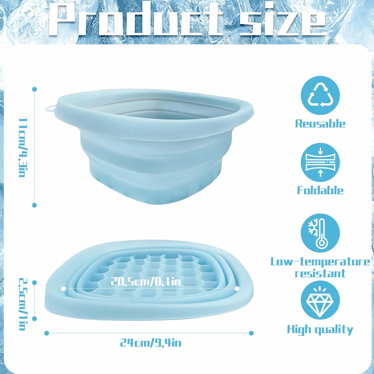 Bol de Bain à Glace en Silicone, Ice Bath Bowl, Voyage et Domicile, Sans BPA, Bleu