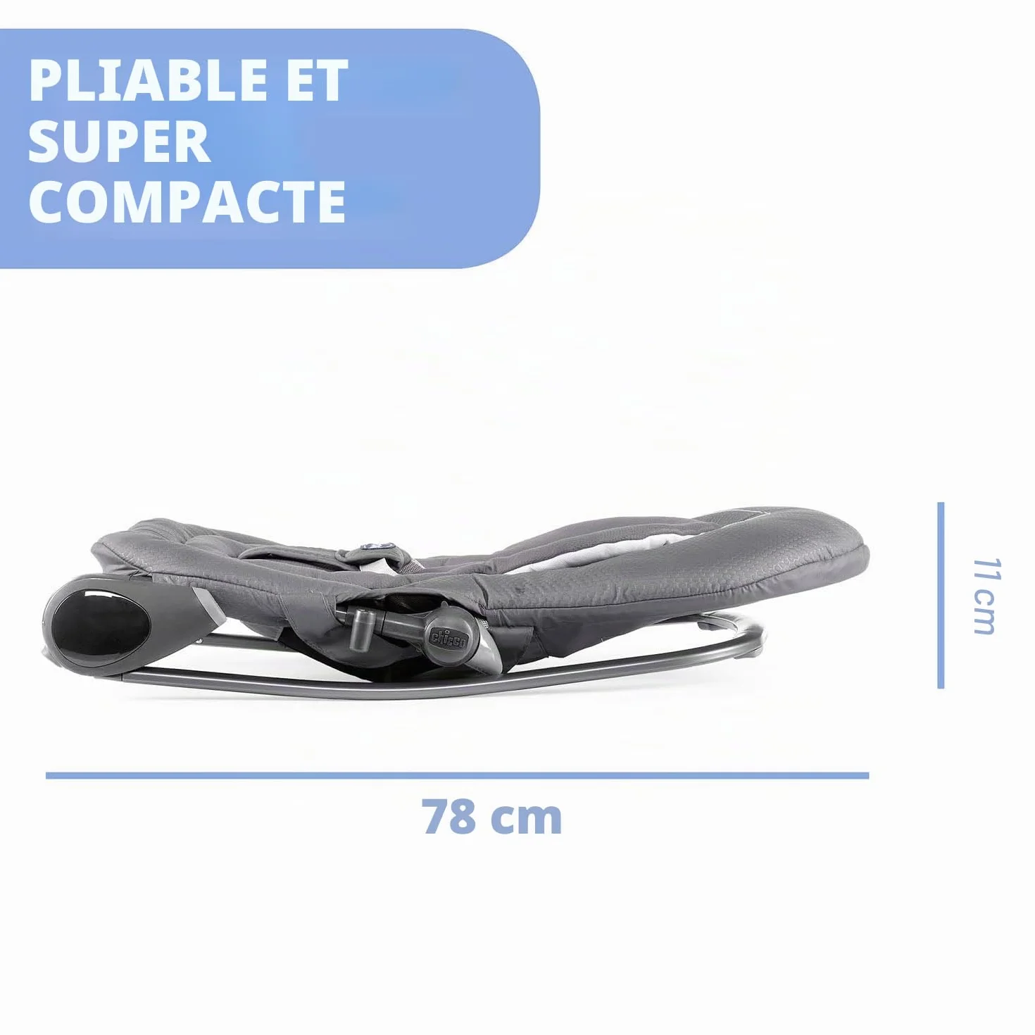 Chicco Hooplà Transat Enfant Évolutif Bébé 0-18 kg Position Fixe Bascule Barre de Jeu Dossier Réglable Coussin Réducteur Moon Grey