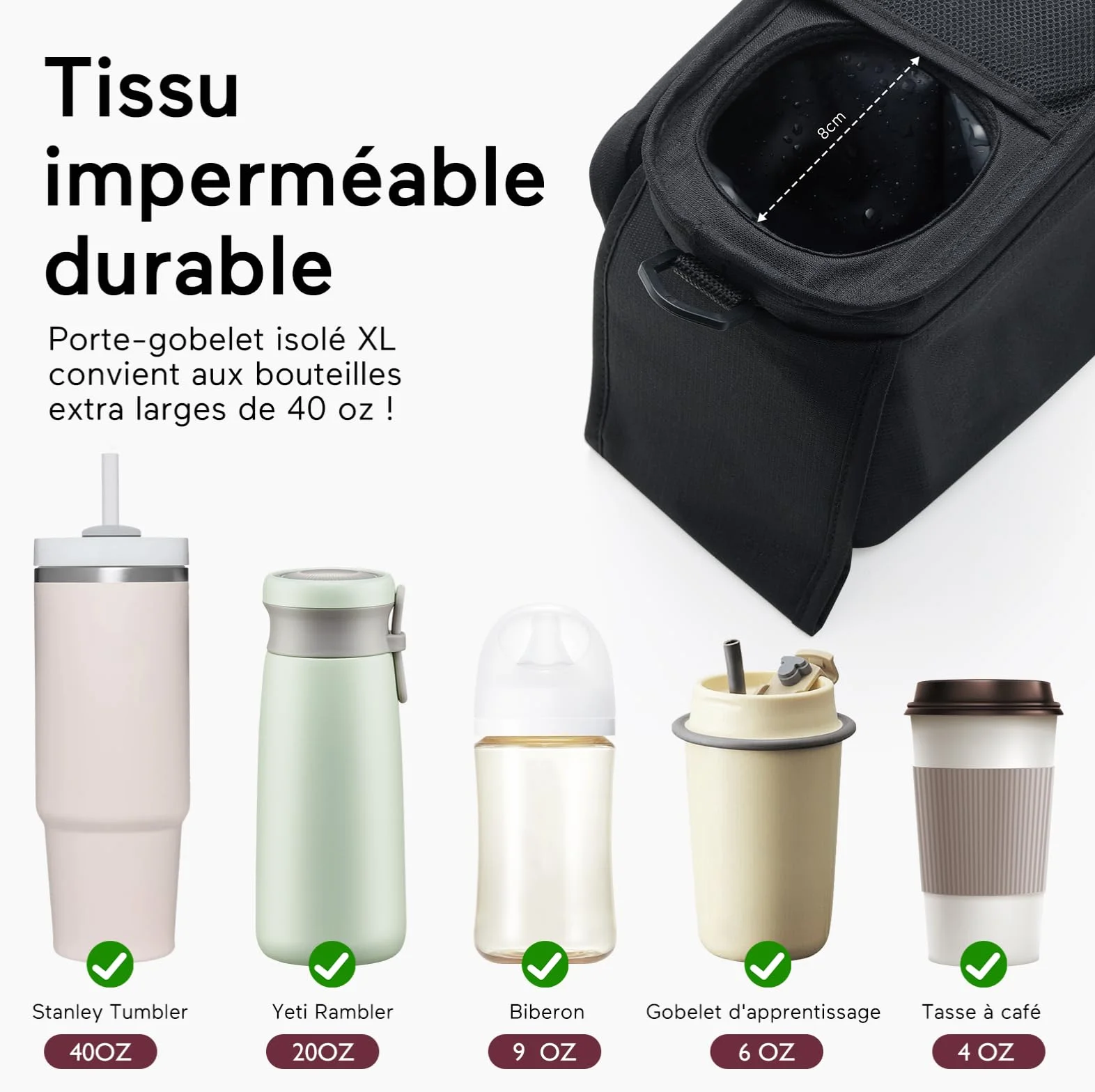 Momcozy Organisateur de Poussette avec 2 Porte-Gobelets Isolés, Sac de Rangement Universel Noir