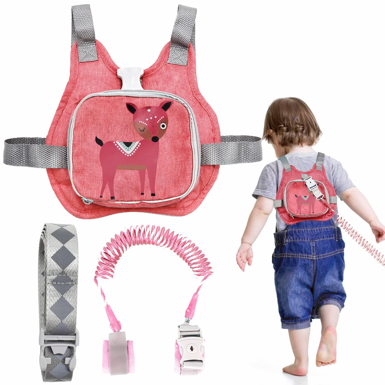 Laisse de Sécurité pour Enfants, Sac à Dos 4-en-1 avec Harnais et Poignet, 1-5 Ans