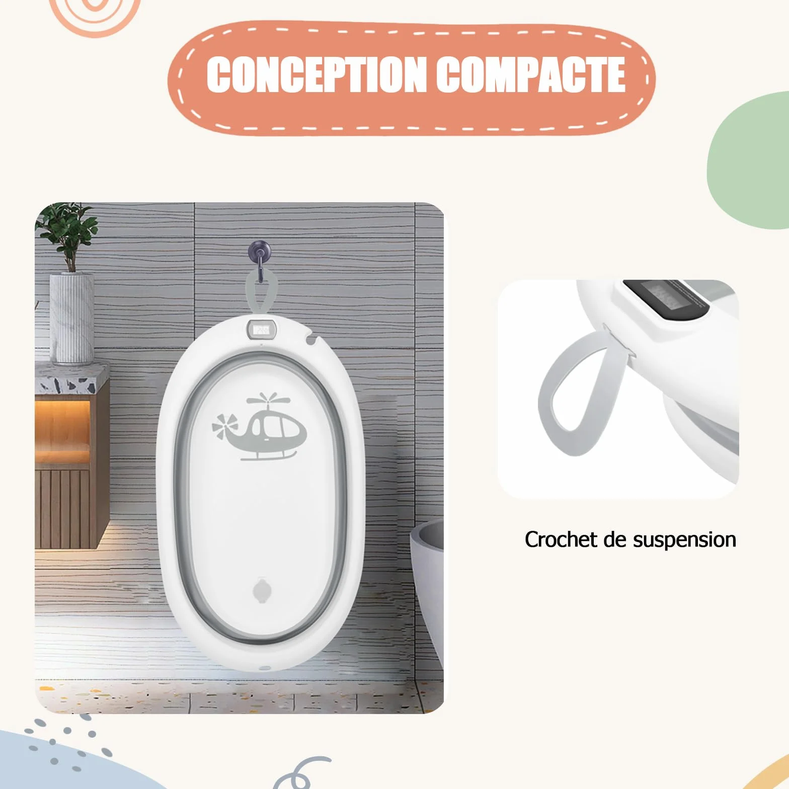 Baignoire Bébé Pliable Sur Pied XXL avec Support, Thermomètre 2.0, Siège et Kit de Drainage