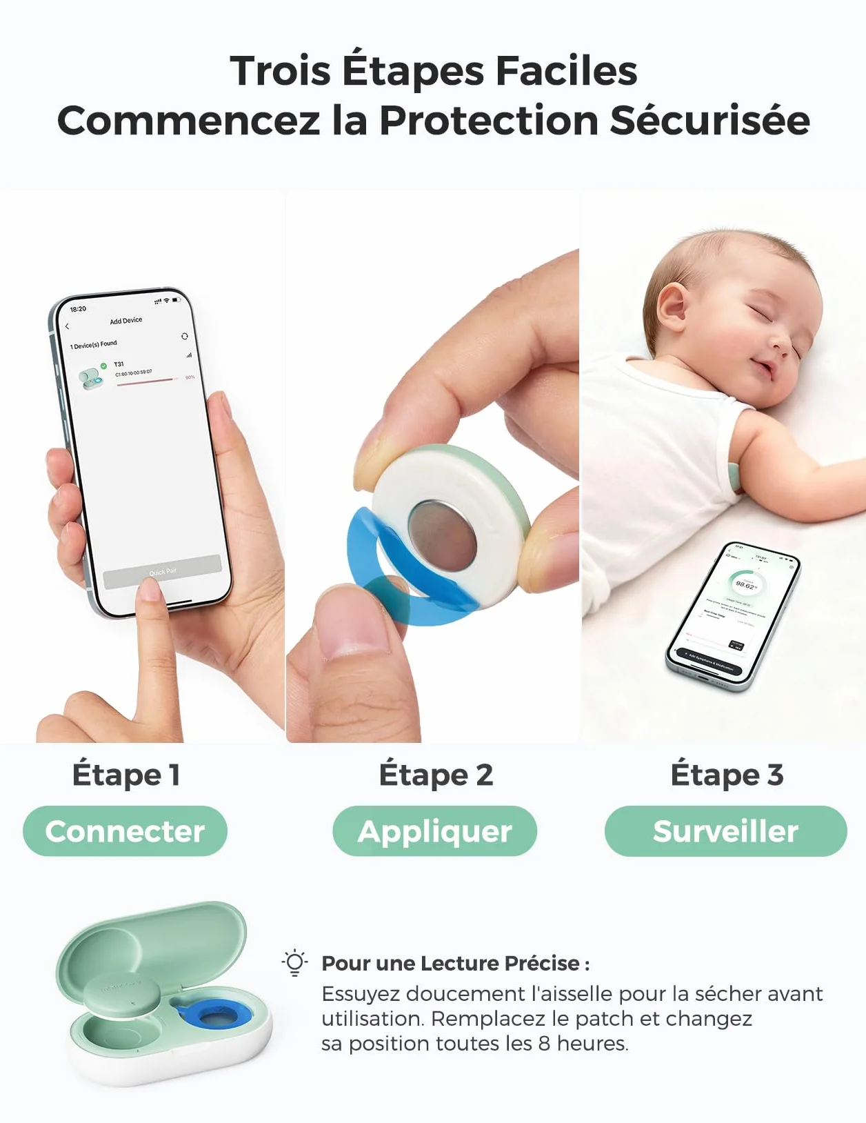 Momcozy Thermomètre Numérique Portable pour Bébé, Qualité Médicale, Bluetooth, Vert