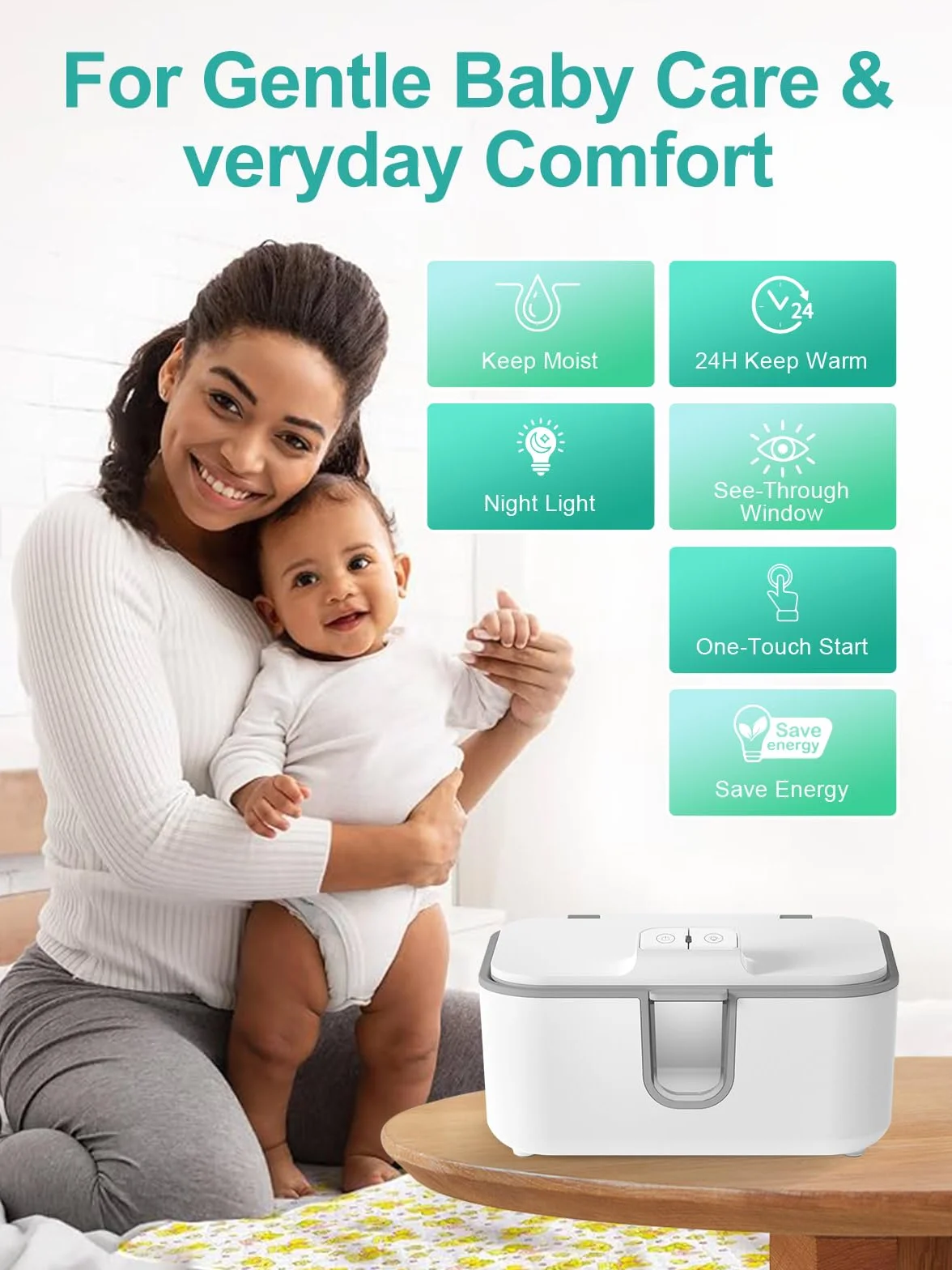 Chauffe-lingettes bébé distributeur grande capacité chauffe-couches veilleuse blanc