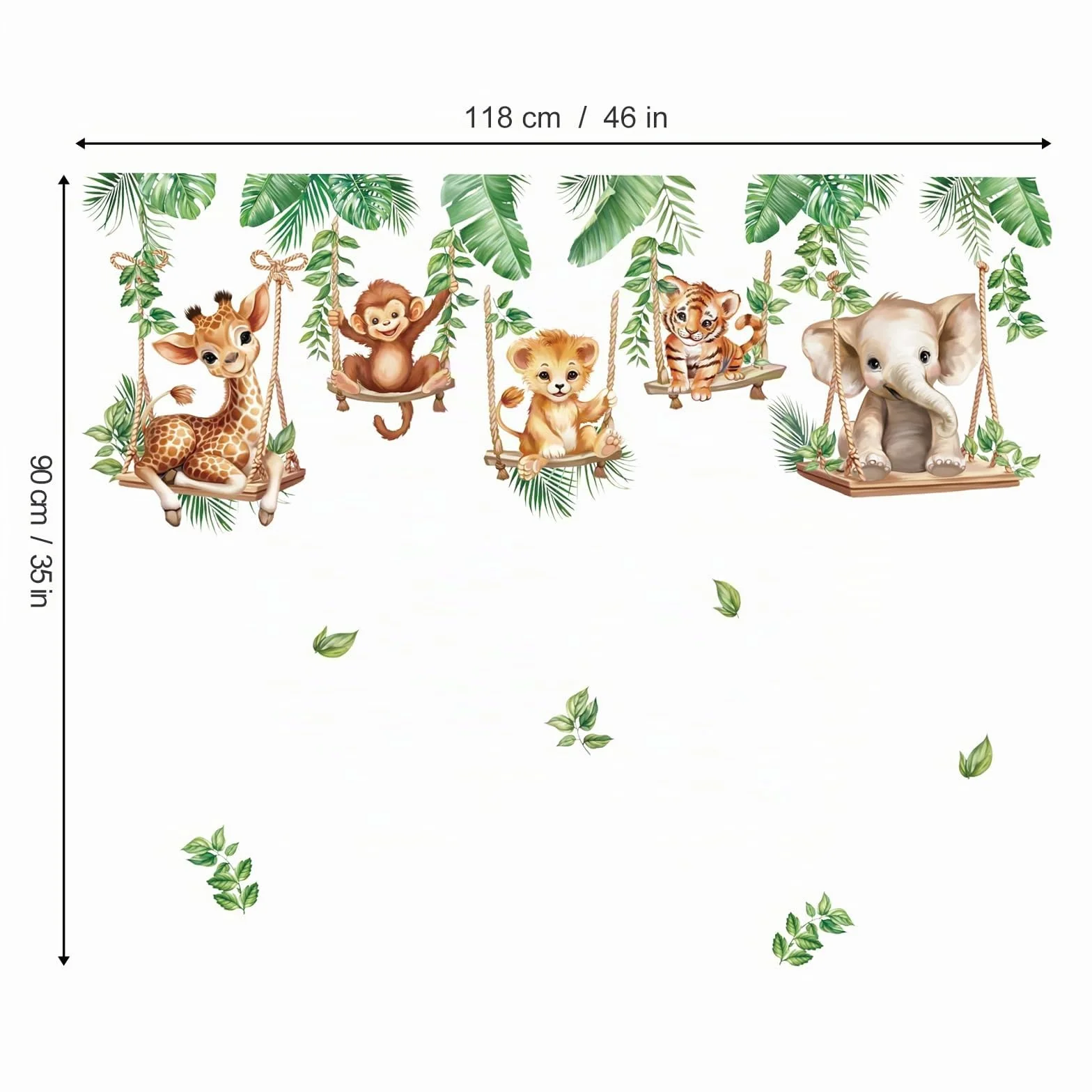 wondever Autocollants Muraux Animaux Jungle Tropical Éléphant Singe Lion pour Chambre Enfants