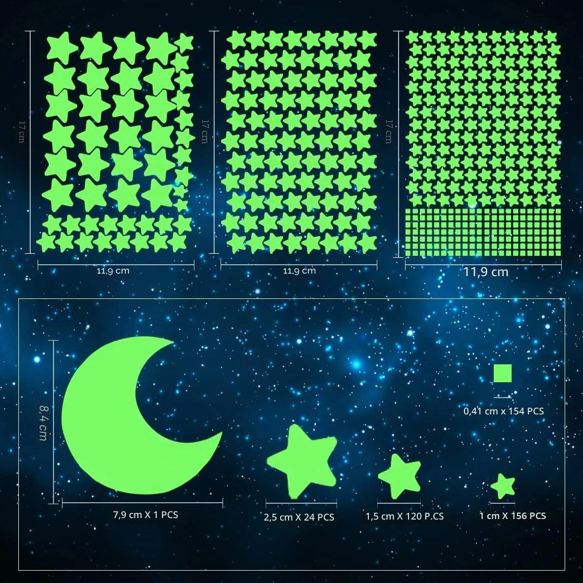 Étoiles Phosphorescentes Lumineux 455 Autocollants Fluorescent Stickers Phosphorescents Plafond Muraux Décoration Chambres Enfants
