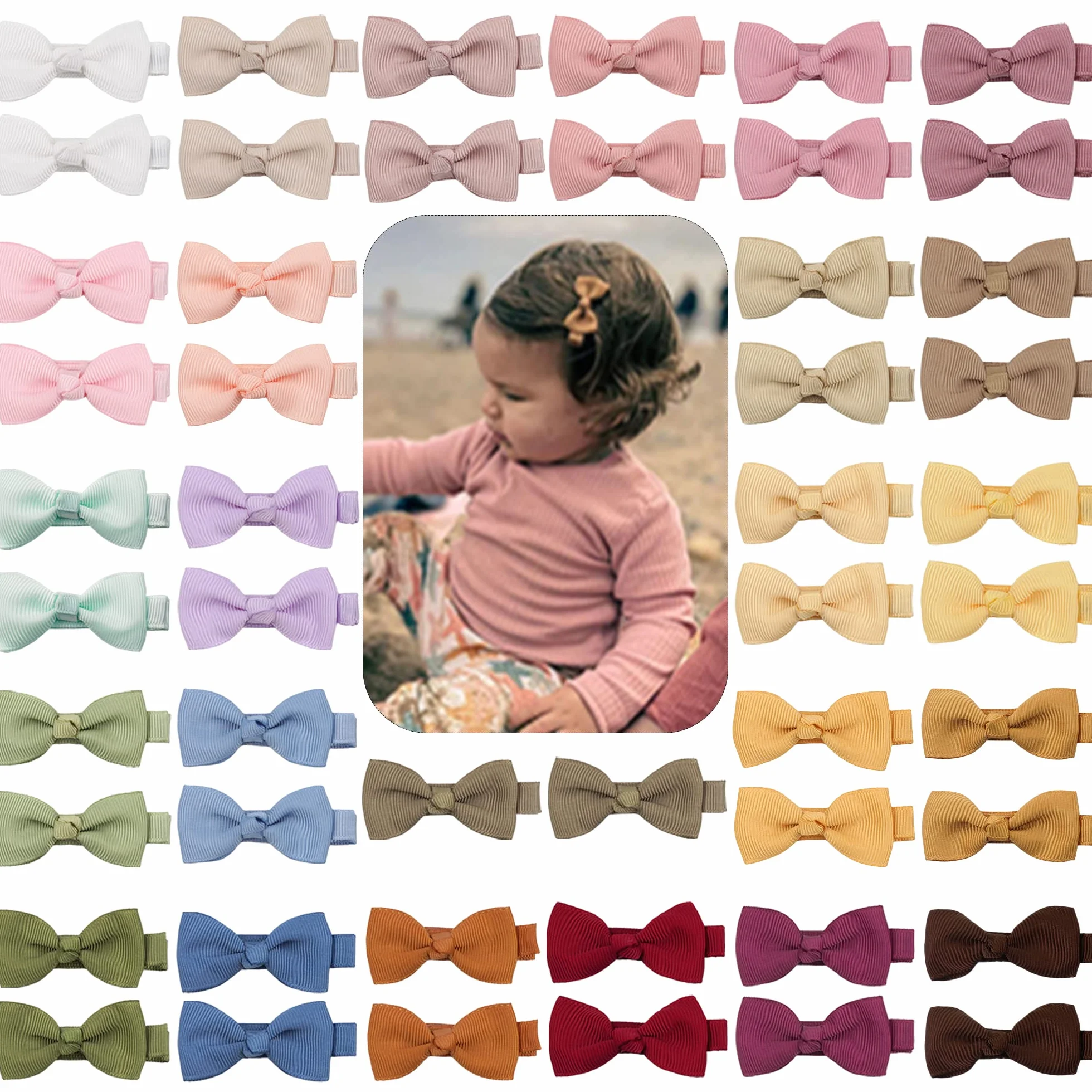 JOYOYO 50 pièces Barrettes cheveux filles Ruban complet recouvert 2 pouces pinces à cheveux pour cheveux fins