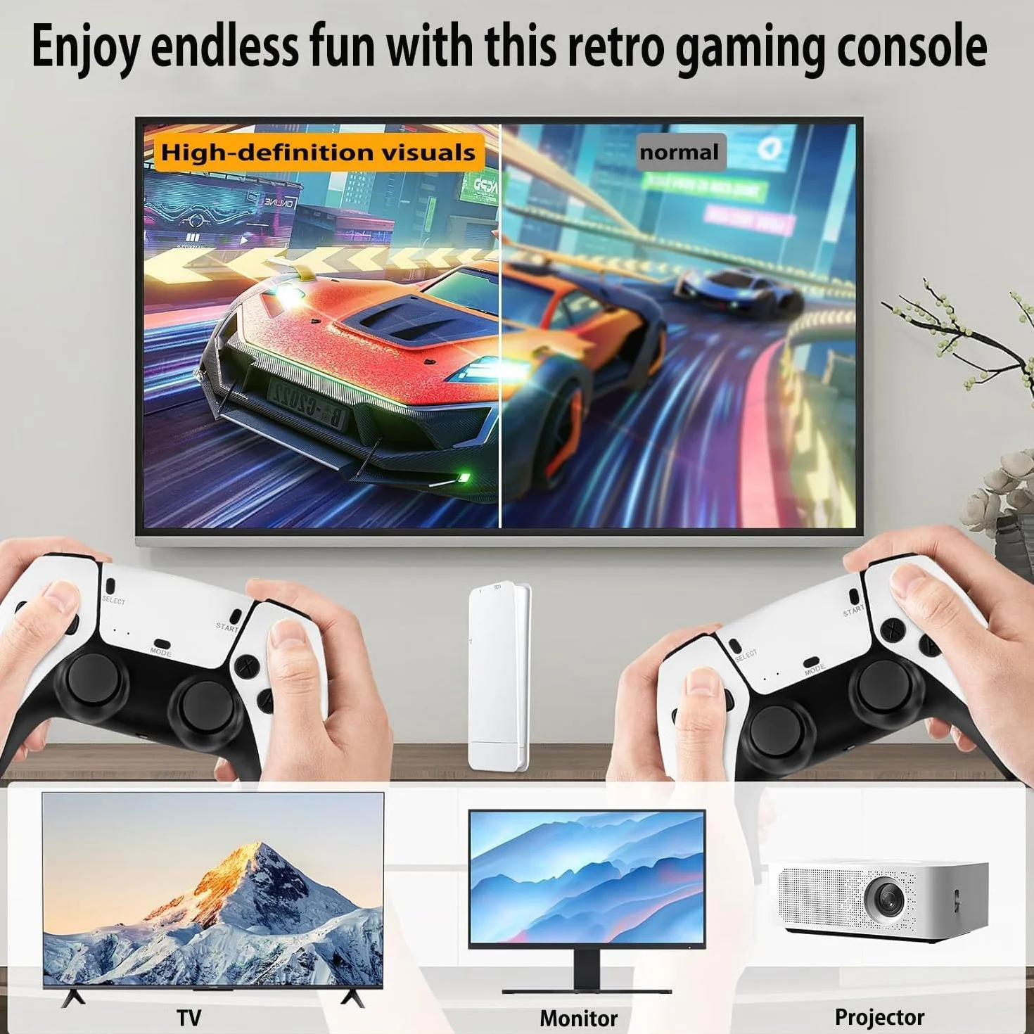 Console Rétrogaming TV Stick HDMI 4K 20000+ Jeux 23 Émulateurs 2 Manettes sans Fil Blanc