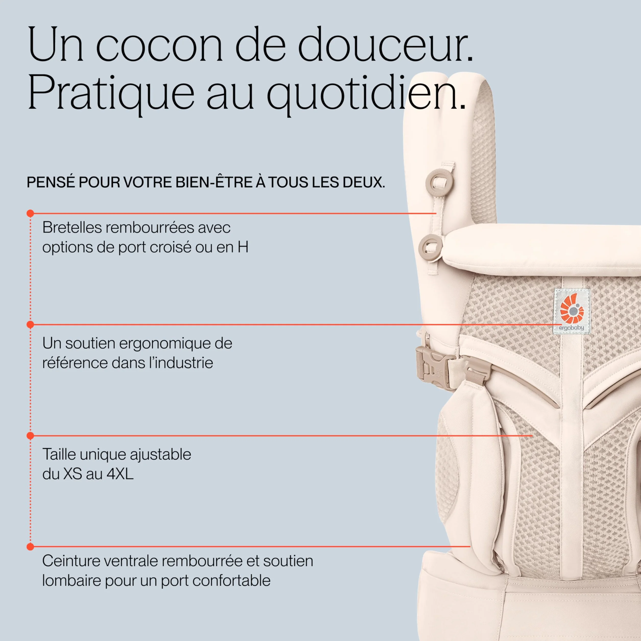 Ergobaby Omni 360 Porte Bebe Ergonomique Physiologique Nouveau ne, Cool Air, Onyx Noir